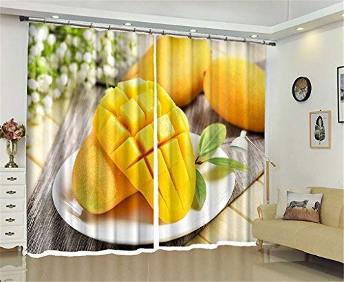 2 Panels Golden Mango 3D Print Blackout Curtains - Energy Saving, Noise Reducing Room Darkening Window Drapes for Bedroom & Living Room (80x95 Inch) - Perfect for Home Decor, Privacy & Light Control