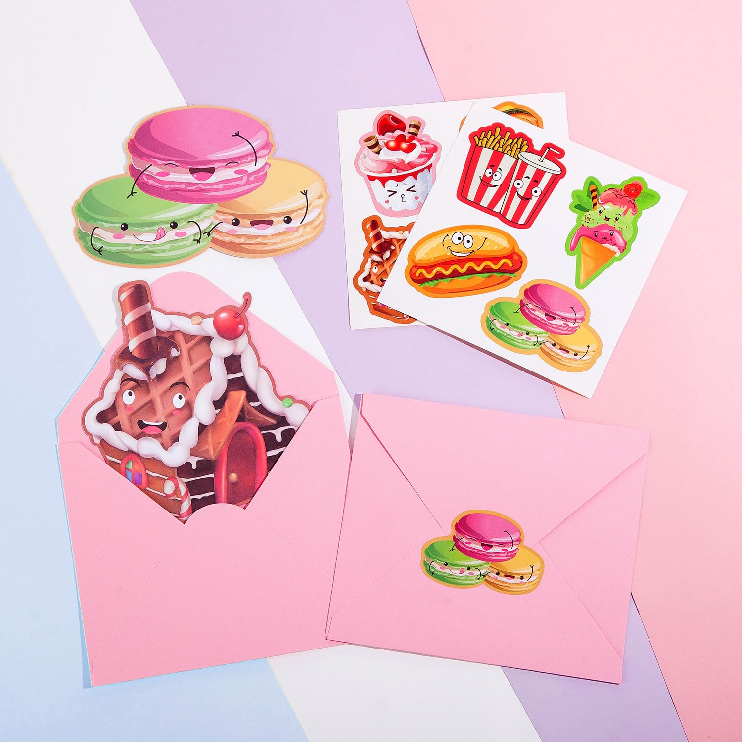 Valentine's Day Cards for Kids - 96 Pack with 32 Snack Valentine Cards, 32 Pink Gift Envelopes & 32 Stickers - Classroom Party Favors, School Exchange Gifts for Students - Perfect for Valentine's Day Celebrations & Classroom Activities