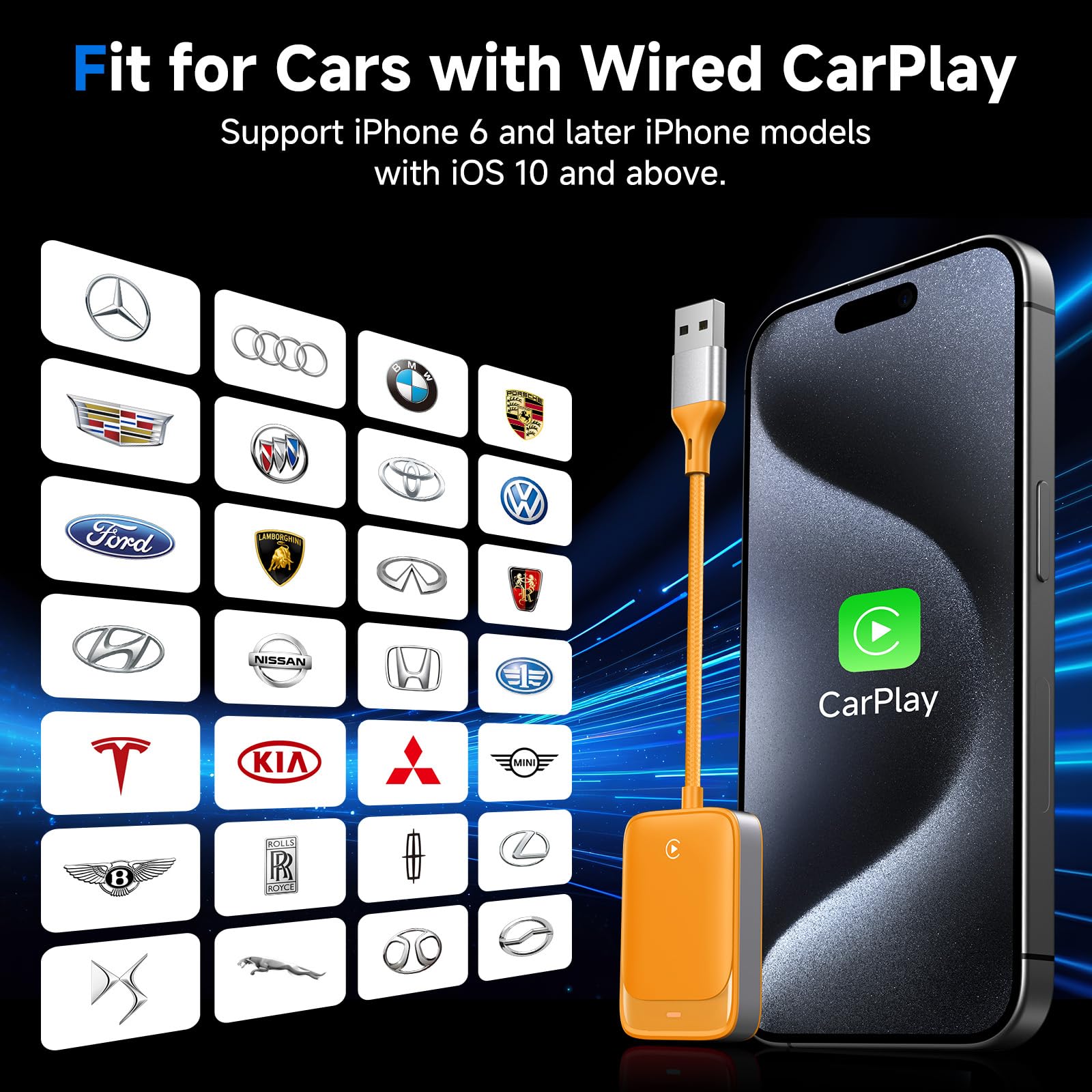 Wireless CarPlay Adapter for iPhone - Convert Wired to Wireless Apple CarPlay - Compatible with iOS 10+ & Cars 2016+ - Mini Plug & Play Design - Stable Connection - Perfect for Commuting, Road Trips & Hands-Free Driving
