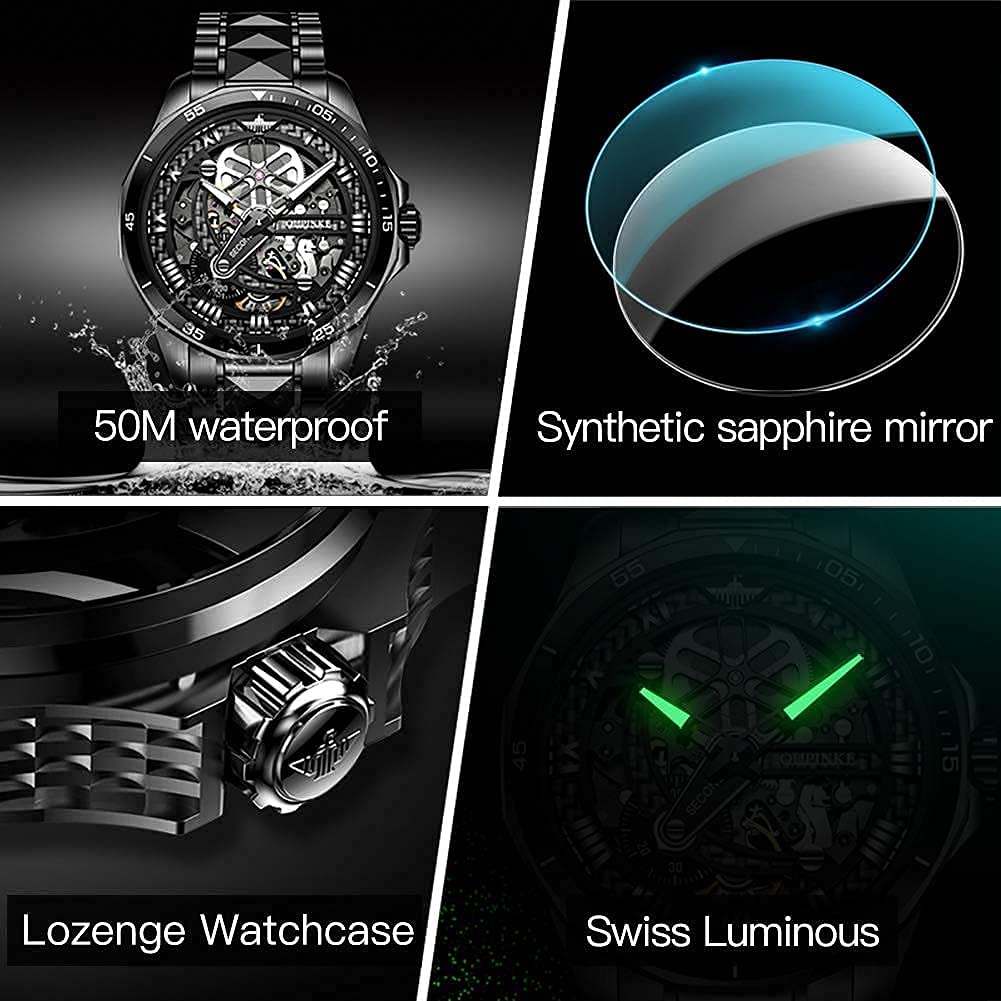 OUPINKE Automatic Watches for Men - Luxury Starry Sky Mechanical Watch with Date, Luminous Hands, Sapphire Crystal & Tungsten Steel Band - Waterproof Wristwatch for Business, Formal Events & Nighttime Visibility