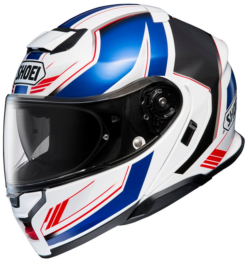 Shoei Neotec 3 Motorcycle Helmet - Grasp White/Black/Blue - DOT & ECE Certified - Full Face Modular Design for Touring & Commuting - Perfect for Long Rides & Urban Adventures
