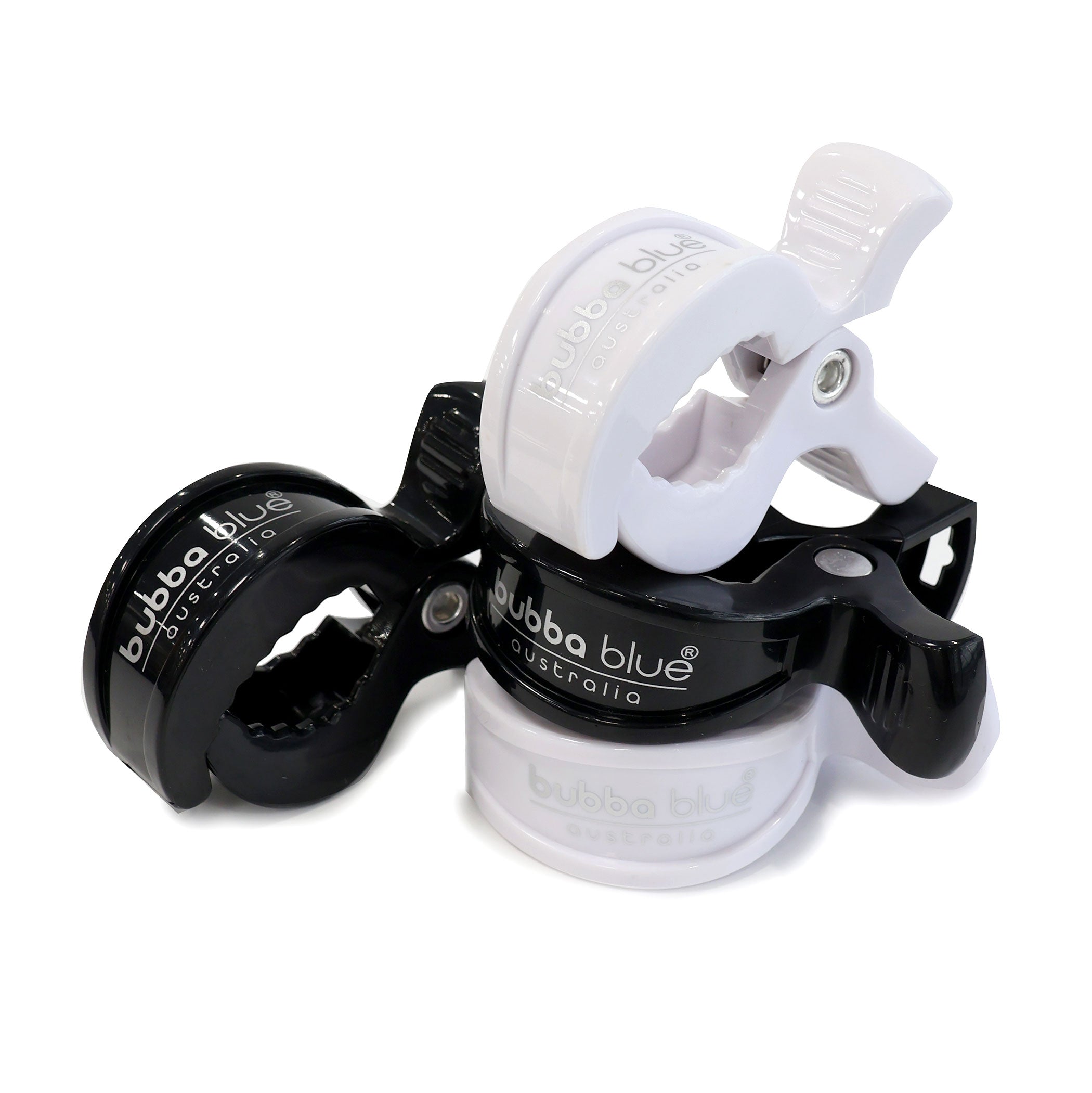 4 Pack Pram Clips - Universal Baby Stroller Hooks for Diaper Bags & Accessories (Black/White) - Secure & Durable for Shopping, Travel & Daily Use