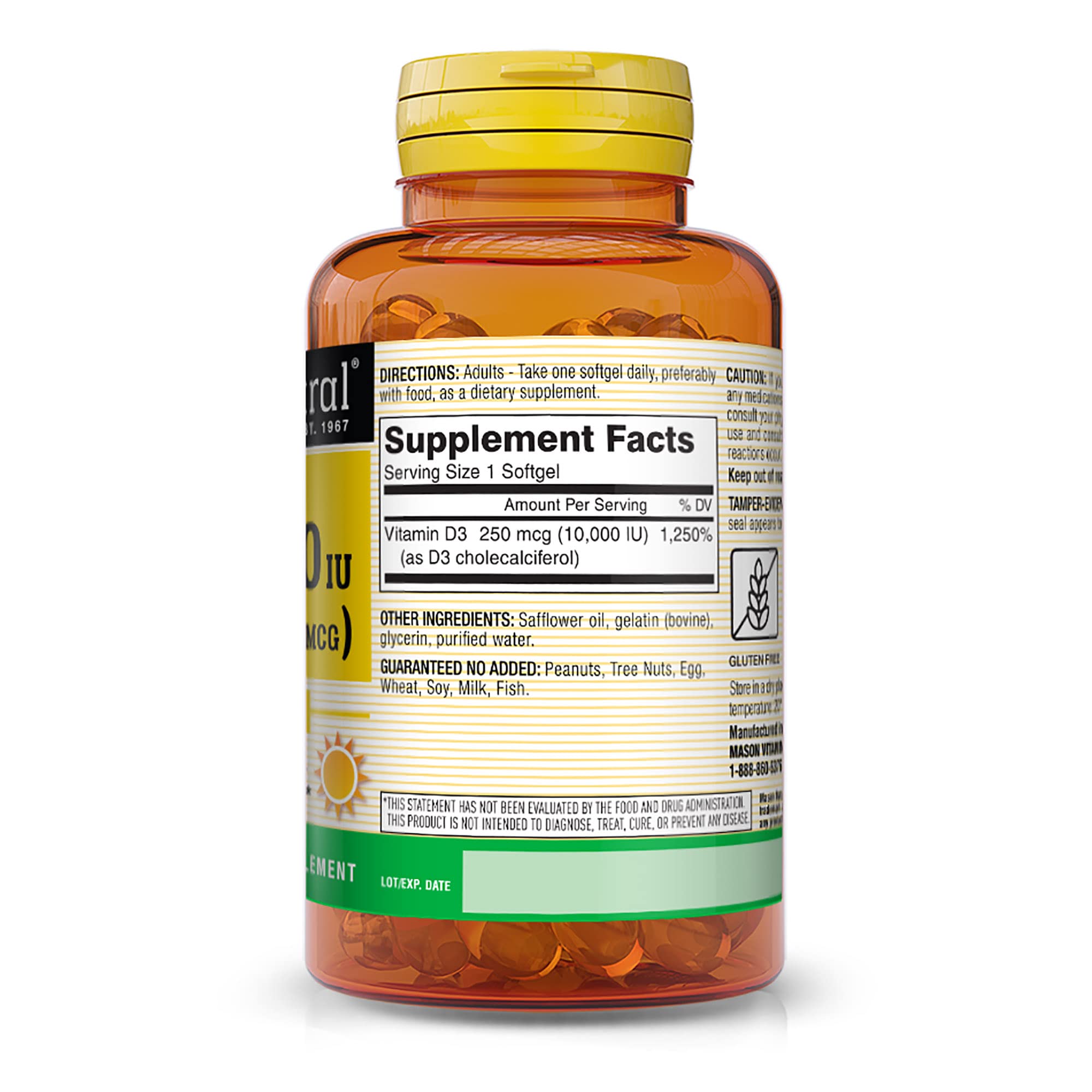 MASON NATURAL Vitamin D3 250 mcg (10000 IU) Softgels - Supports Bone & Muscle Health, Immune System, Corn Oil Derived - 60 Count (Pack of 3) | Daily Supplement for Adults & Seniors, Winter Wellness Support