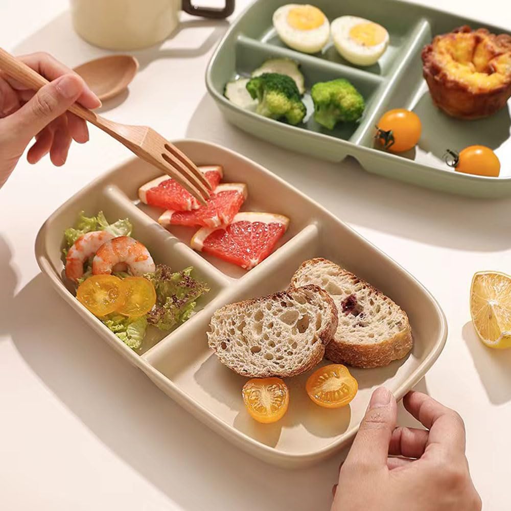10.5 Inch Divided Plates for Adults - 3 Compartment Portion Control Bariatric Plates | Wheat Straw, Unbreakable & Reusable | BPA Free (4-Pack) | Perfect for Meal Prep, Weight Management & Healthy Eating