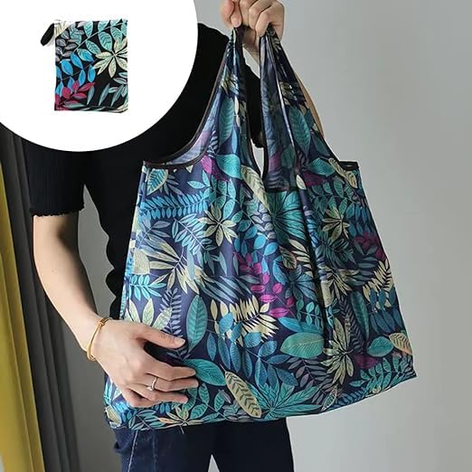 Stylish MOMISY Reusable Foldable Shopping Tote Bag - Heavy Duty Eco-Friendly Grocery & Travel Handbag - Compact Lightweight Design for Everyday Use, Shopping Trips & Beach Outings