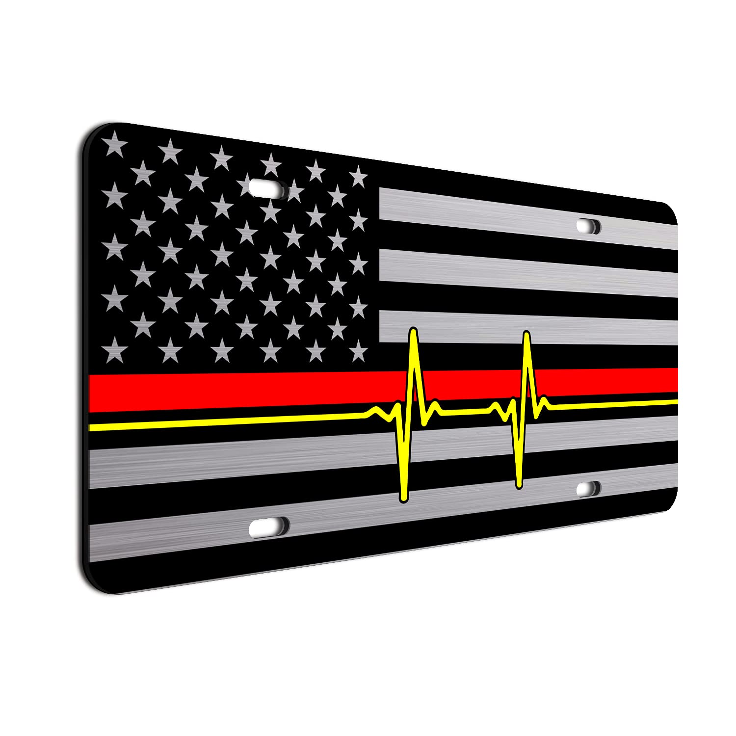 Thin Red Line American Flag License Plate - Heavy Duty USA Made - Perfect for First Responders, Dispatchers & Police Support