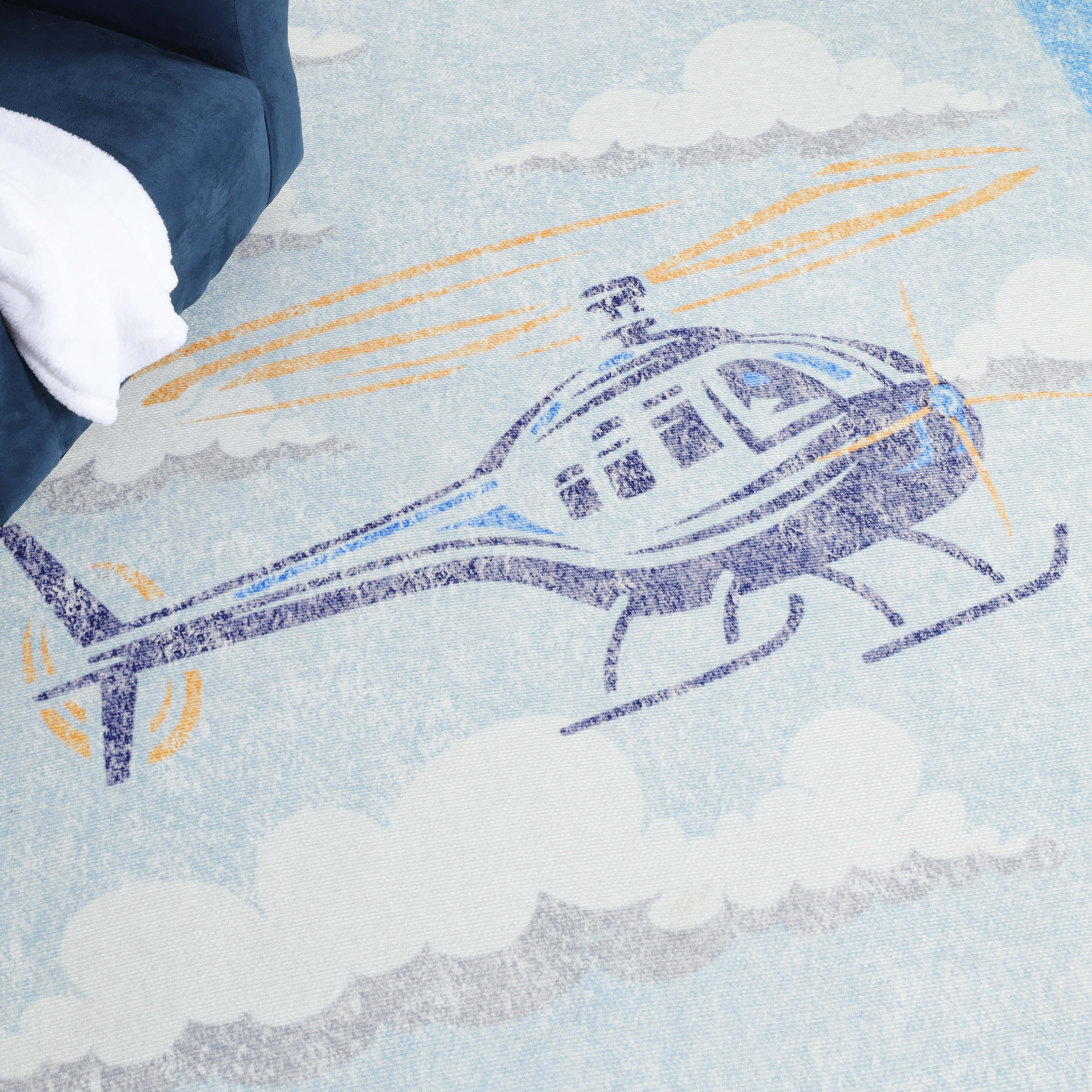 Non-Slip Helicopter Pattern Kids Playroom Rug - Soft & Safe Floor Mat for Nursery, Bedroom, and Play Areas