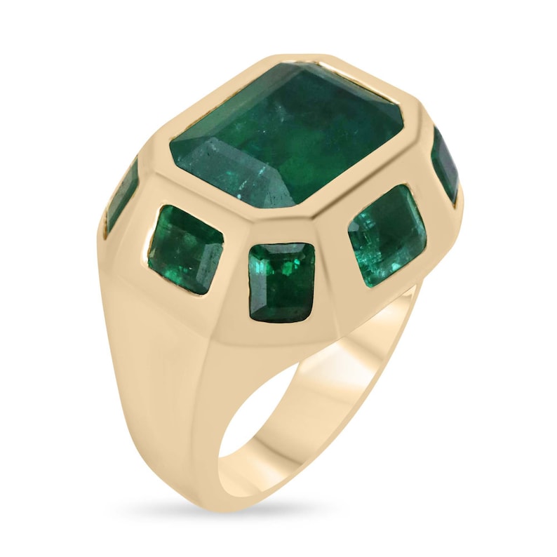 8.98tcw 18K Solid Gold Chunky Statement Ring with 9 Natural Multi-Emerald Stones | Rich Green Jewelry for Women | Perfect for Parties, Weddings & Special Occasions