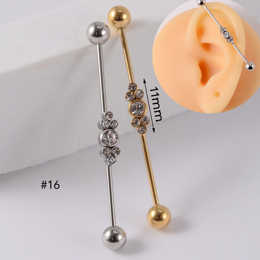 16G Gold & Silver Geometric Double Industrial Barbell Earring | DL2311 - Perfect for Cartilage Piercing, Helix, and Industrial Style Jewelry