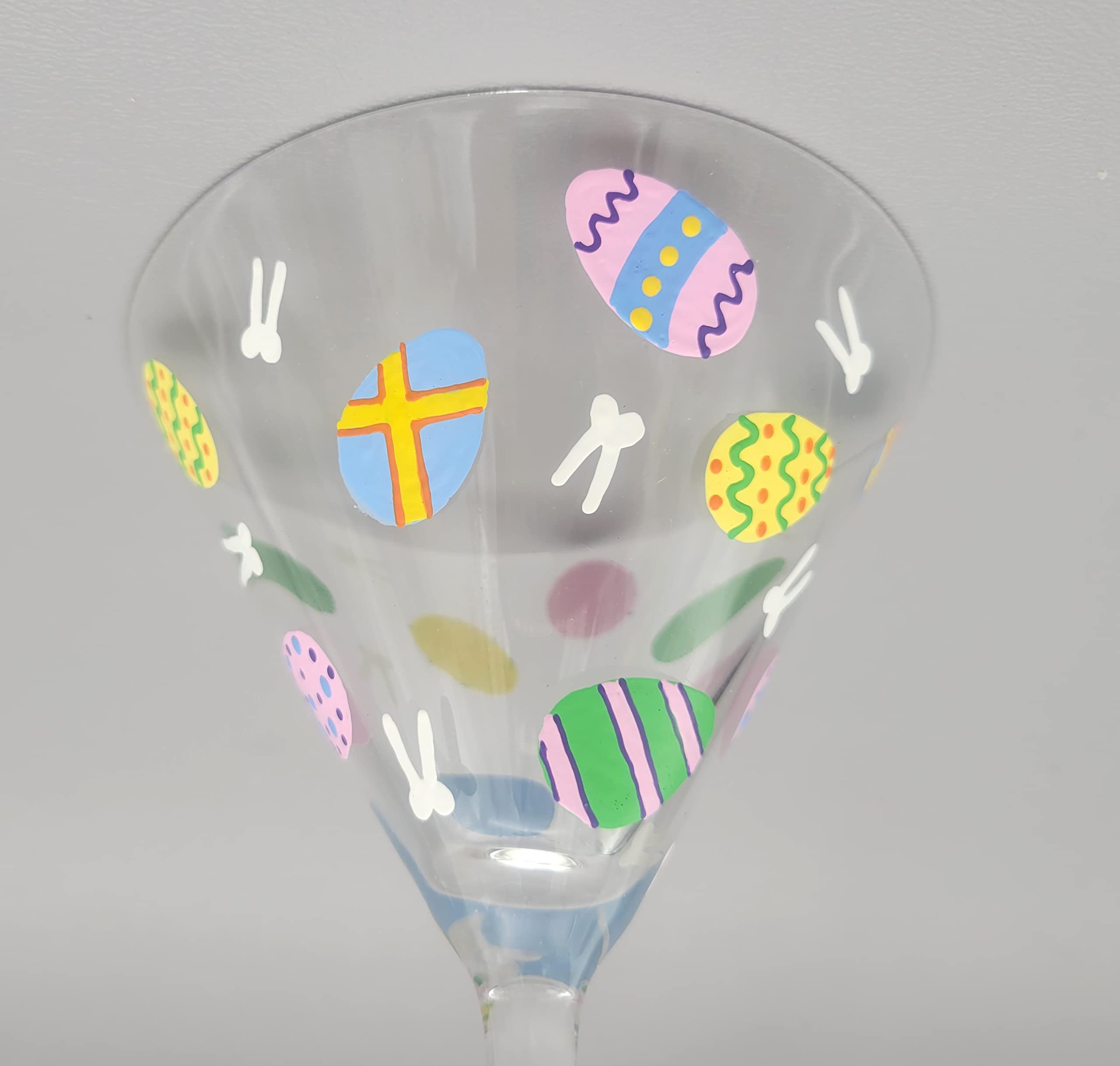 Hand-Painted Easter Egg Martini Glass Set - Bunny & Decorated Egg Design - Easter Cocktail Party, Home Bar Decor, Spring Celebration Gift