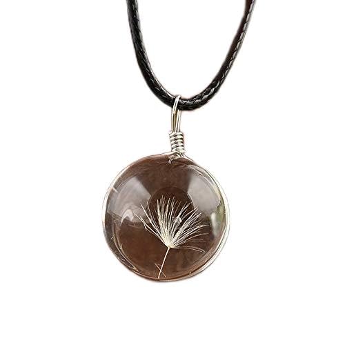 Elegant Black Leather Chain Necklace with Dandelion Seeds in Glass Ball Pendant | Women's Fashion Jewelry Gift | Perfect for Date Night, Parties & Special Occasions