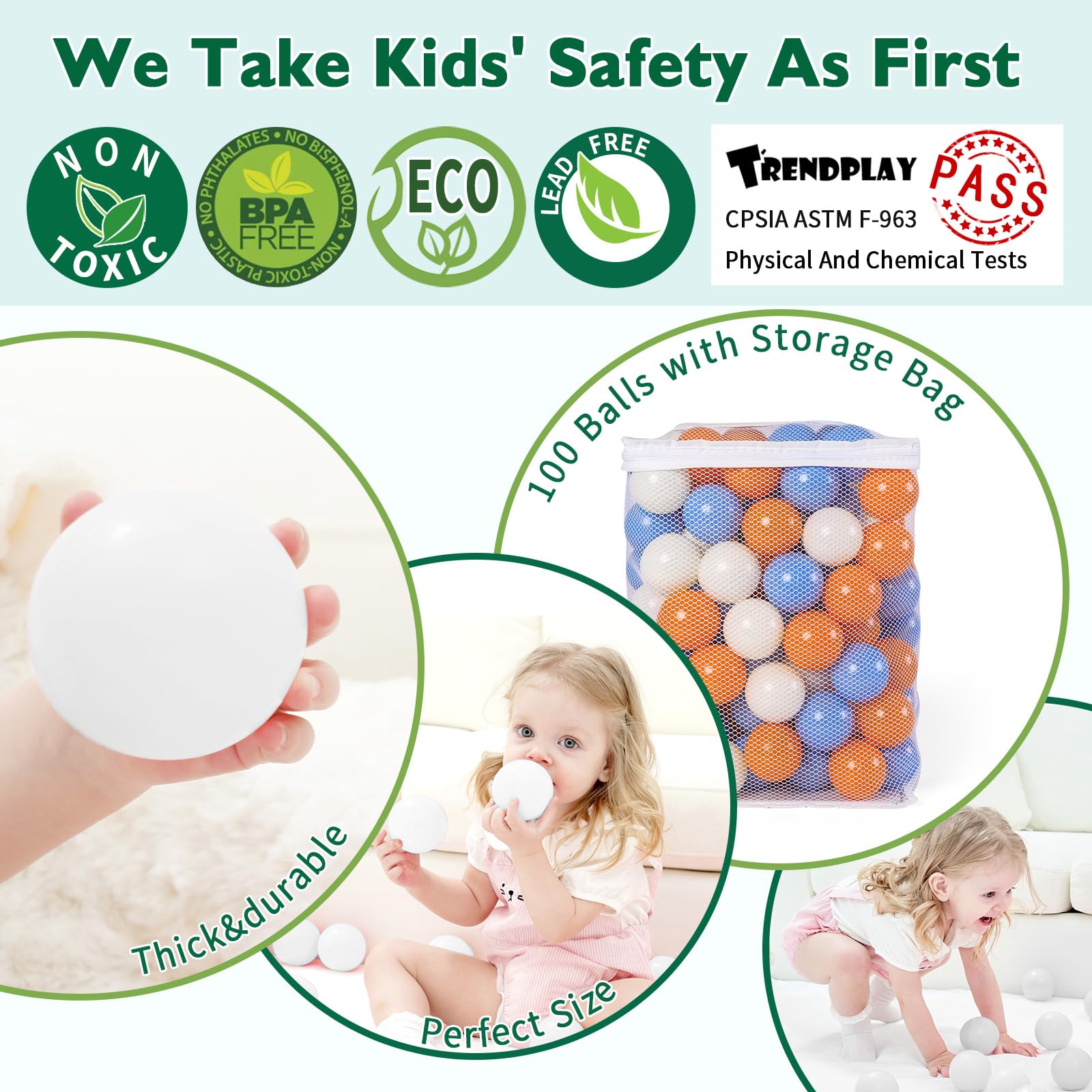 TRENDPLAY 100-Pack Plastic Ball Pit Balls - Hollow, Non-Toxic & Safe for Kids - Perfect for Toddler Play Pools, Birthday Parties & Festival Decorations - Indoor & Outdoor Fun for Children's Playtime