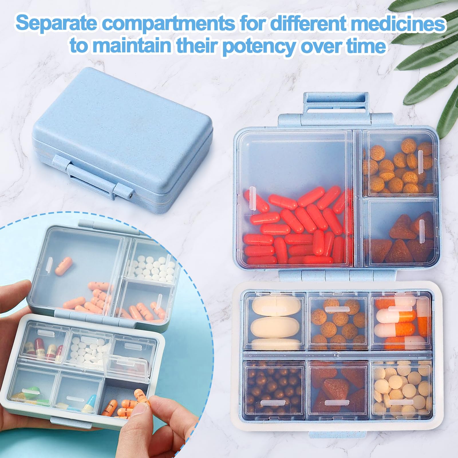 7-Day Travel Pill Organizer with 9 Compartments - Portable Daily Pill Box for Purse or Bag (Blue) | Perfect for Medication Management at Home, Work, or On-The-Go Travel
