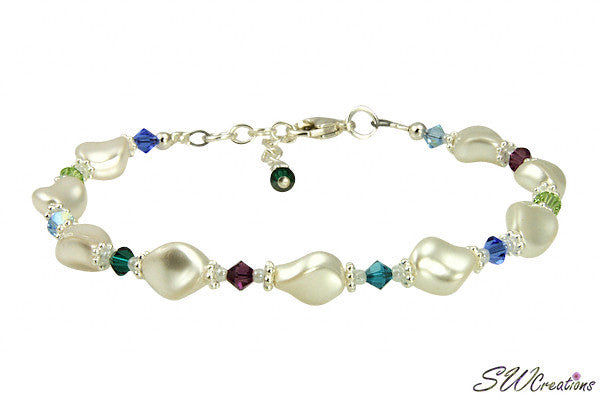 Twist White Pearl Birthstone Crystal Beaded Bracelet for Women - Elegant Jewelry Gift for Birthday, Anniversary & Special Occasions