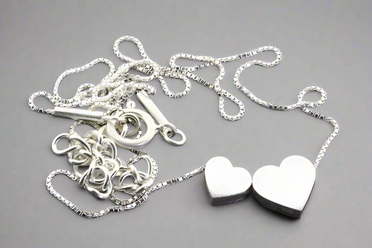 Double Heart Necklace Sterling Silver - Elegant & Romantic Jewelry for Women - Perfect for Anniversaries, Valentine's Day & Date Nights