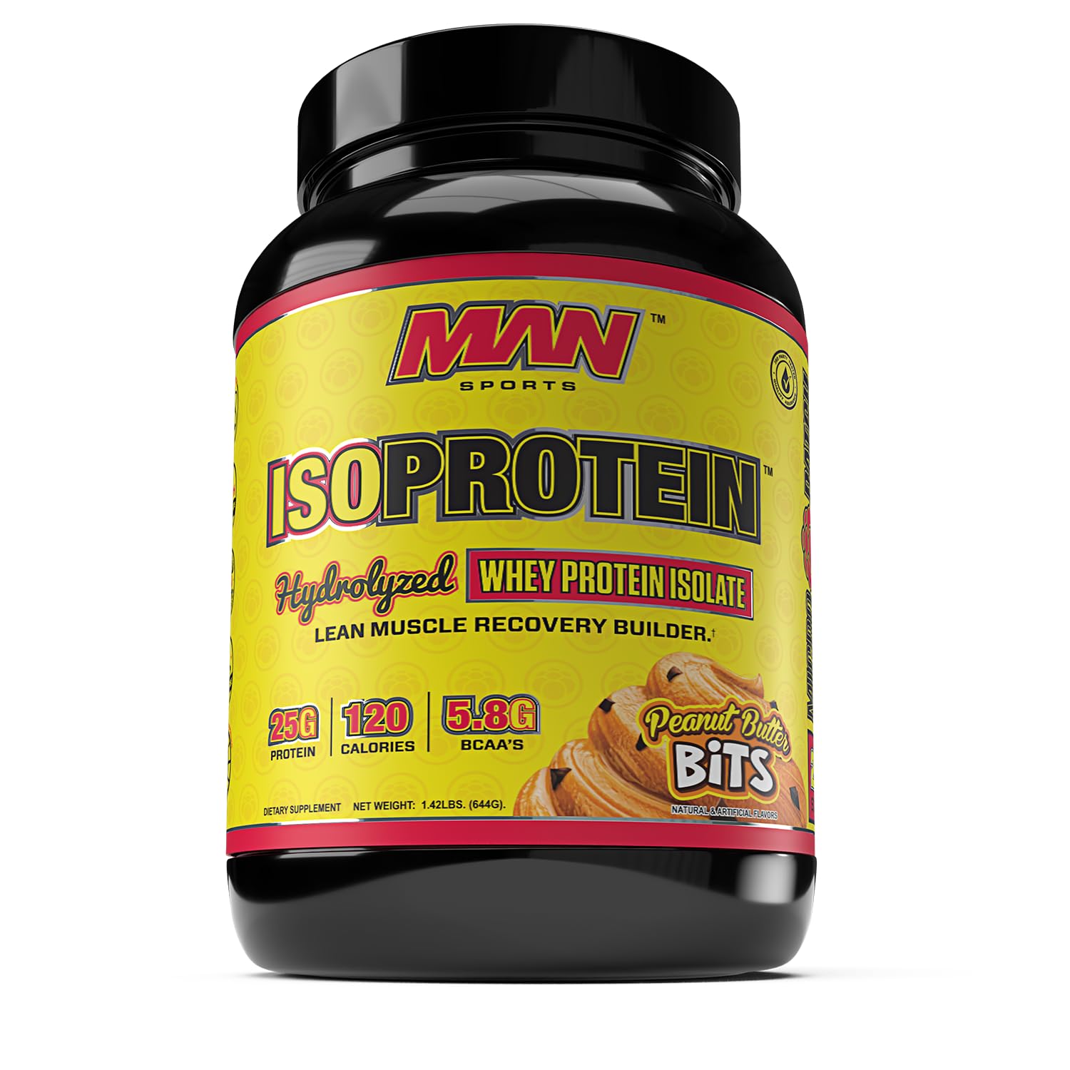 Man Sports ISO-Protein Hydrolyzed 100% Pure Whey Protein Isolate Powder with Peanut Butter Bits - 1.42lb (20 Servings) for Muscle Recovery & Post-Workout Nutrition | Gym & Fitness Supplement for Athletes