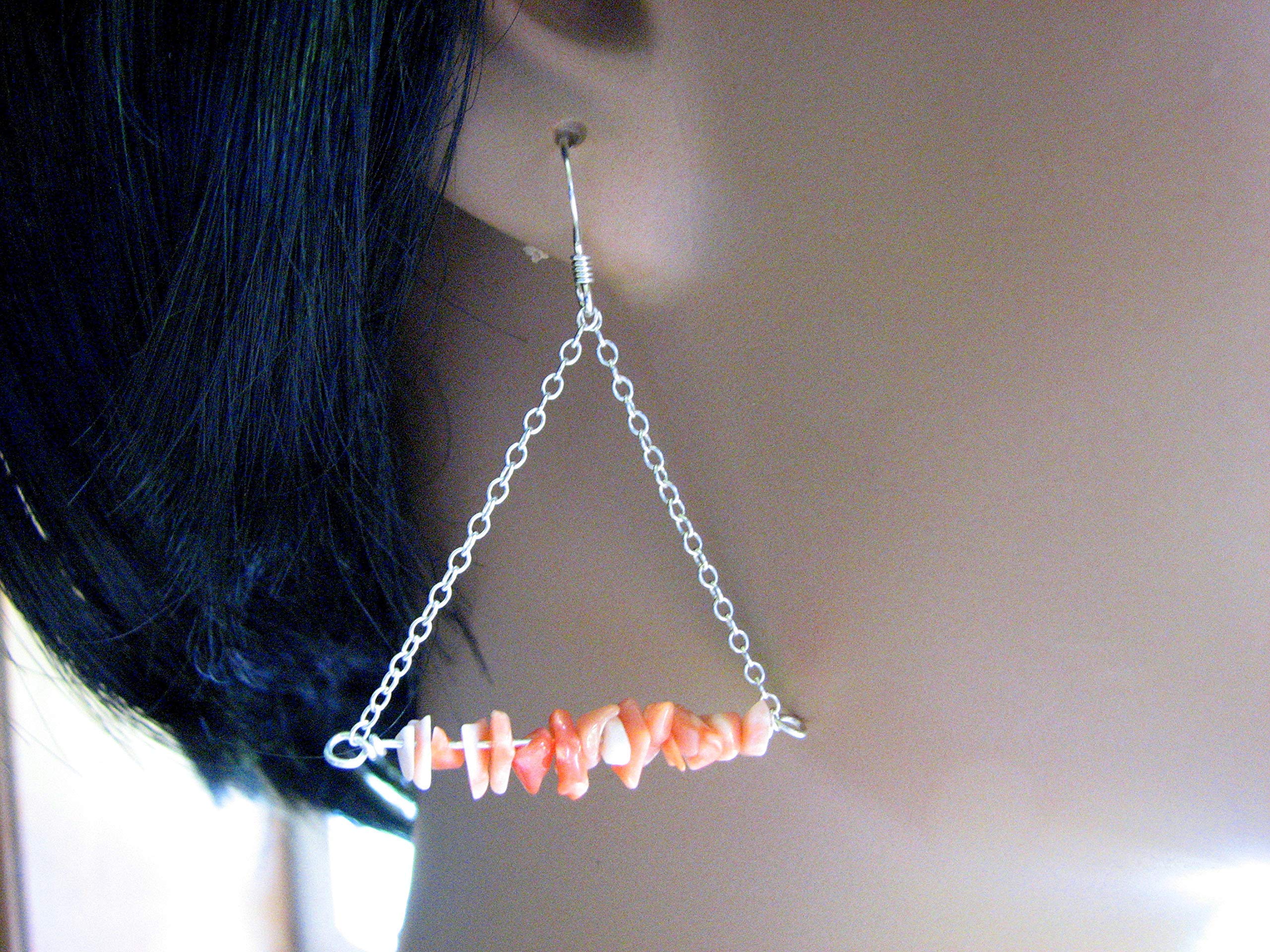 Sterling Silver Pink Shell Beaded Triangle Bar Earrings for Women - Dainty Boho Beach Jewelry Gift for Her - Perfect for Summer, Vacations & Special Occasions