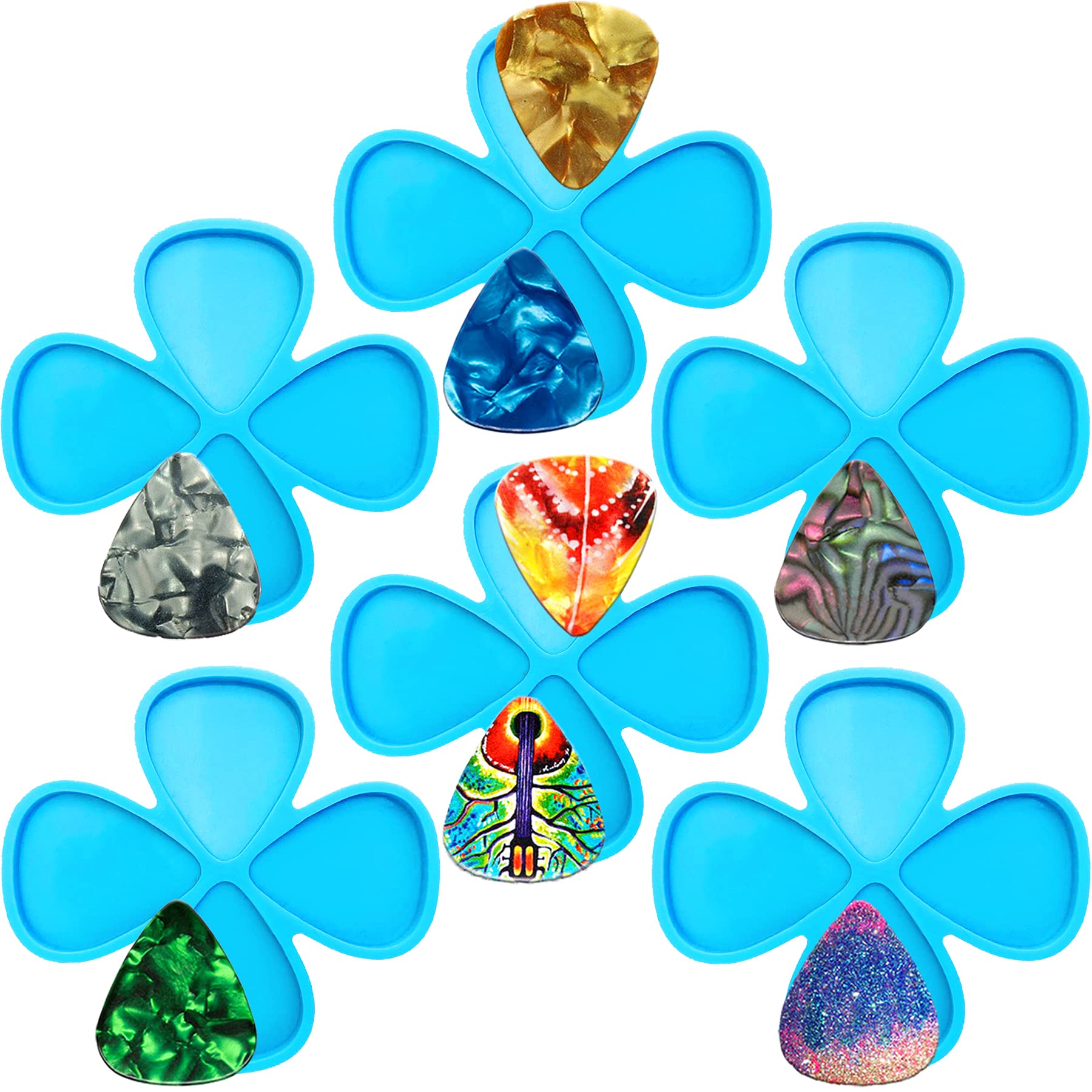 6 Pack Guitar Picks Epoxy Resin Molds - DIY Silicone Casting Mold for Guitar Plectrums, Thumb Picks & Jewelry Making - Perfect for Keychains, Pendants & Craft Projects (Great for Musicians & DIY Enthusiasts)