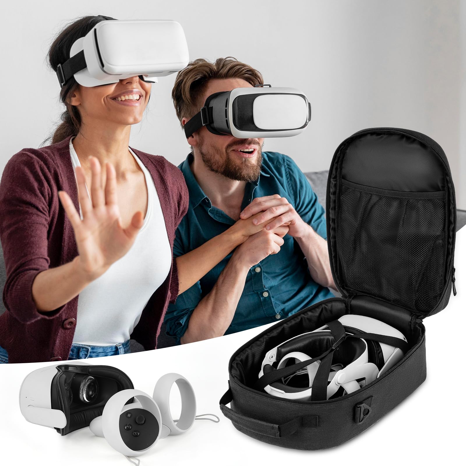 Meta Quest 3S/3, Oculus Quest 2/Pro & Vision Pro VR Headset Carrying Case - Travel Storage Bag for Elite Version VR Gaming Headset, Touch Controllers & Accessories | Perfect for Travel, Gaming Events & Home Storage