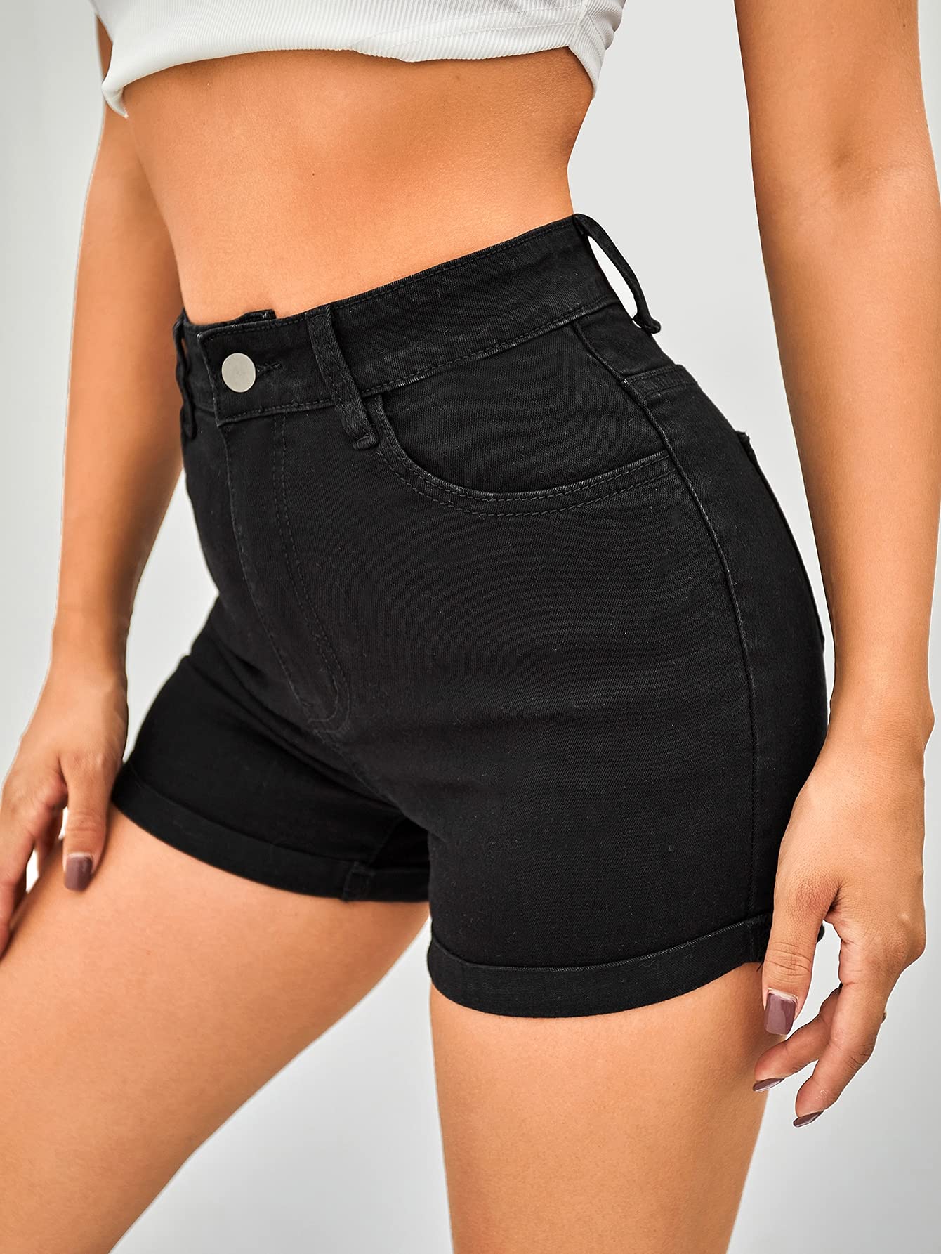 Floerns Women's High Waist Button Fly Denim Shorts - Casual Summer Jean Shorts for Women, Perfect for Beach, Travel and Everyday Wear