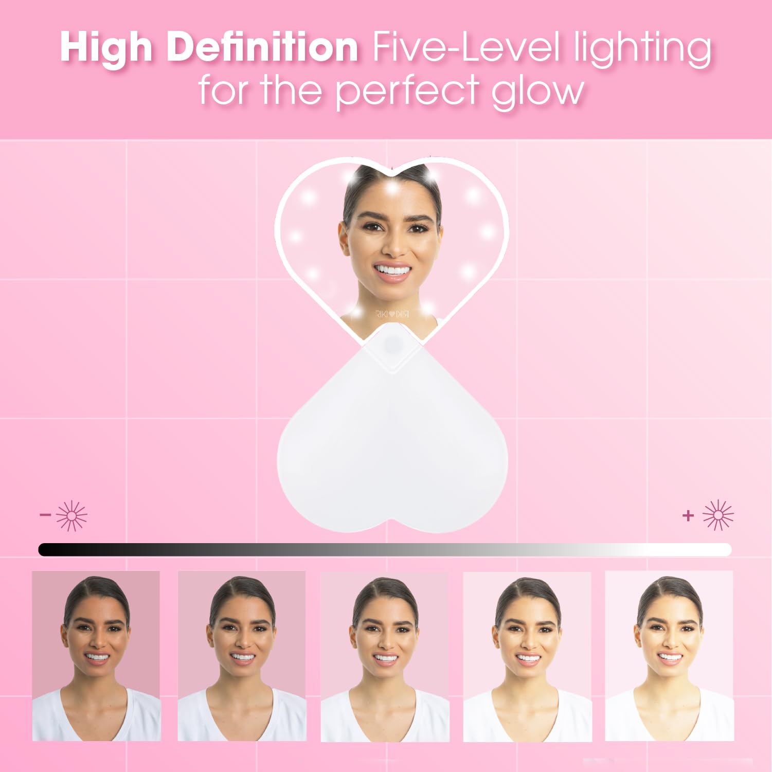 RIKI LOVES RIKI Clip-On LED Makeup Mirror with Selfie Light - Portable Phone Light for Perfect Selfies & Makeup | 3-Level Dimming, Rechargeable Battery | Ideal for Travel, Home Vanity & Content Creation