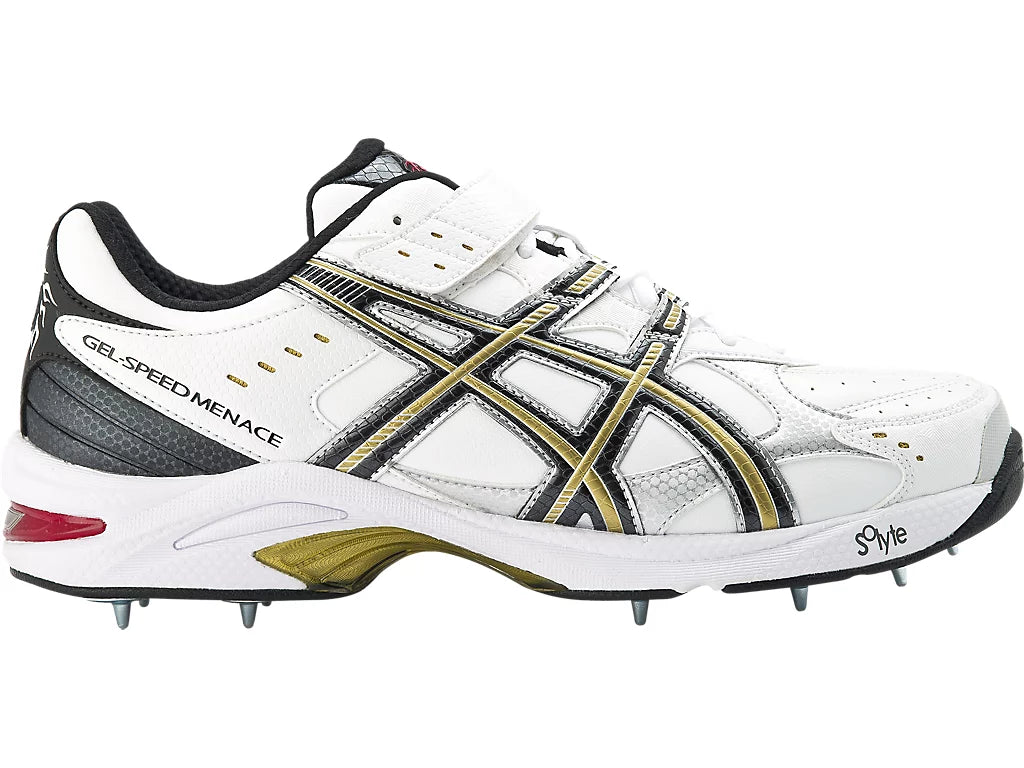 ASICS Gel Speed Menace Cricket Shoes - Metal Spikes for Men - White/Black/Gold - Lightweight Performance Footwear for Cricket Matches & Training