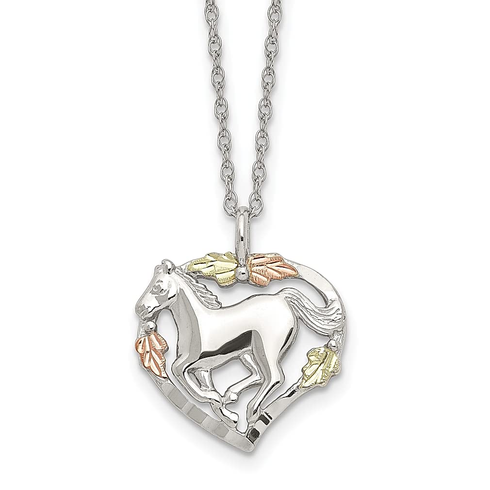 Landstrommt. Rushmore Black Hills 925 Sterling Silver 12k Gold Accented Horse Heart Pendant Necklace - 18
