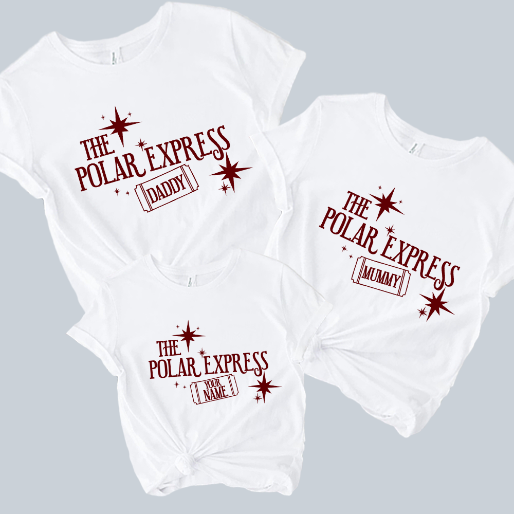 Personalized Family Matching T-Shirts - The Polar Express Custom Name Christmas Pajamas for Holiday Gatherings & Movie Nights