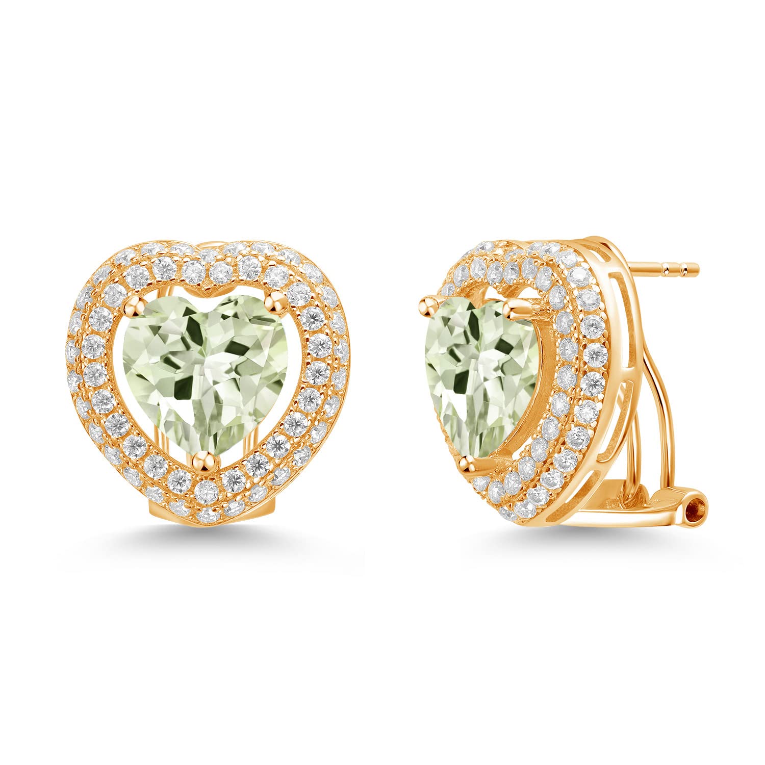 18K Yellow Gold Plated Silver 10MM Heart Shaped Birthstone & Moissanite Earrings for Women - Perfect for Valentine's Day, Anniversary Gifts & Special Occasions