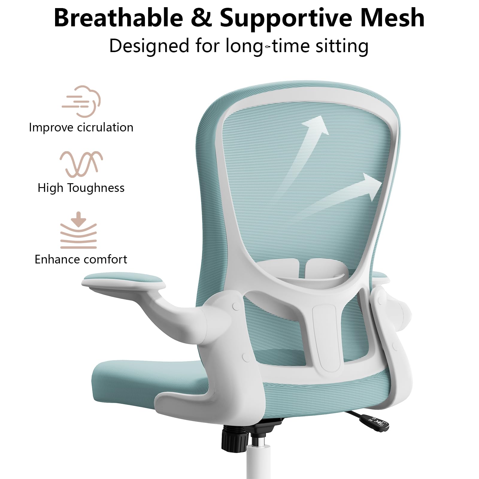 Ergonomic Office Chair with Lumbar Support - Adjustable Height, Breathable Mesh & Flip-Up Arms - Comfortable Swivel Task Chair for Home Office, Gaming & Workspace