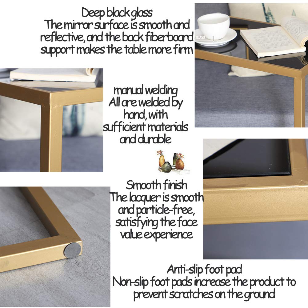25in Sofa Side Table Snack Table - C-Shaped End Table with Tempered Glass Top, Sturdy Wrought Iron Frame - Portable Laptop Desk for Living Room, Bedroom, Office & Dorm - Perfect for Snacking, Reading & Working from Home