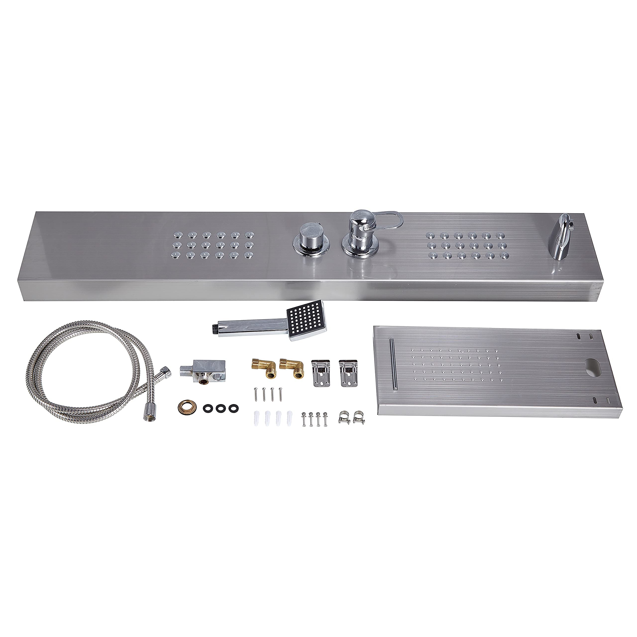 Delavin Stainless Steel Shower Panel Tower System - Wall Mounted Rainfall Shower Head with Massage Body Jets, Tub Spout & Handheld Shower | Brushed Nickel Finish | Perfect for Bathroom Remodeling & Spa-Like Shower Experience