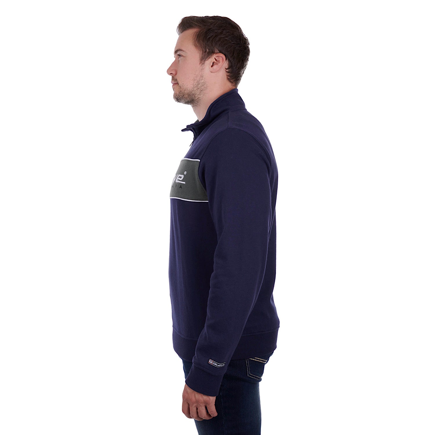 Bullzye Men's 1/4 Zip Pullover Sweatshirt - Navy & Green Logo Fleece Jacket for Casual Wear, Outdoor Activities & Workout