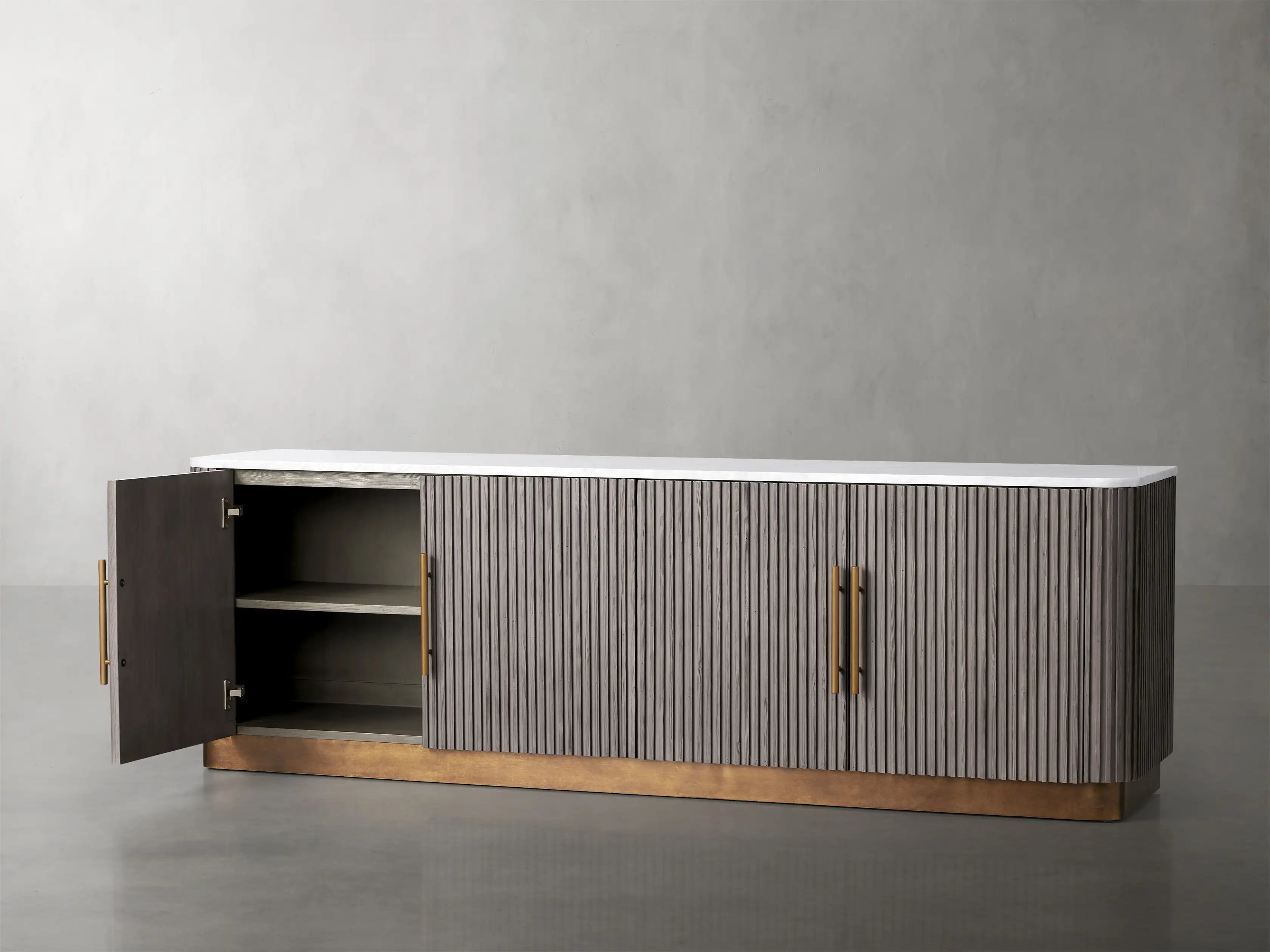 Fimley Modern TV Stand Media Console with Storage Shelves - Perfect for Living Room, Bedroom & Home Theater Entertainment Centers