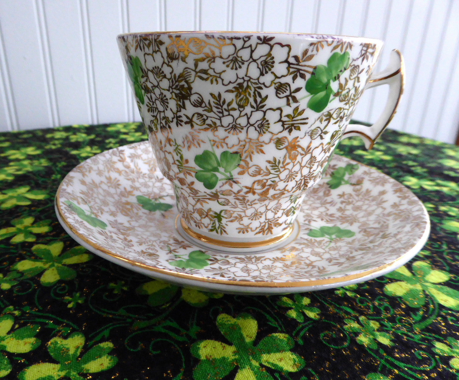 Vintage Shamrock Chintz Cup and Saucer Set - Phoenix England Art Deco Forester 1930s Collectible - St. Patrick's Day Irish Tea Set for Home Decor, Afternoon Tea, and Vintage Collection