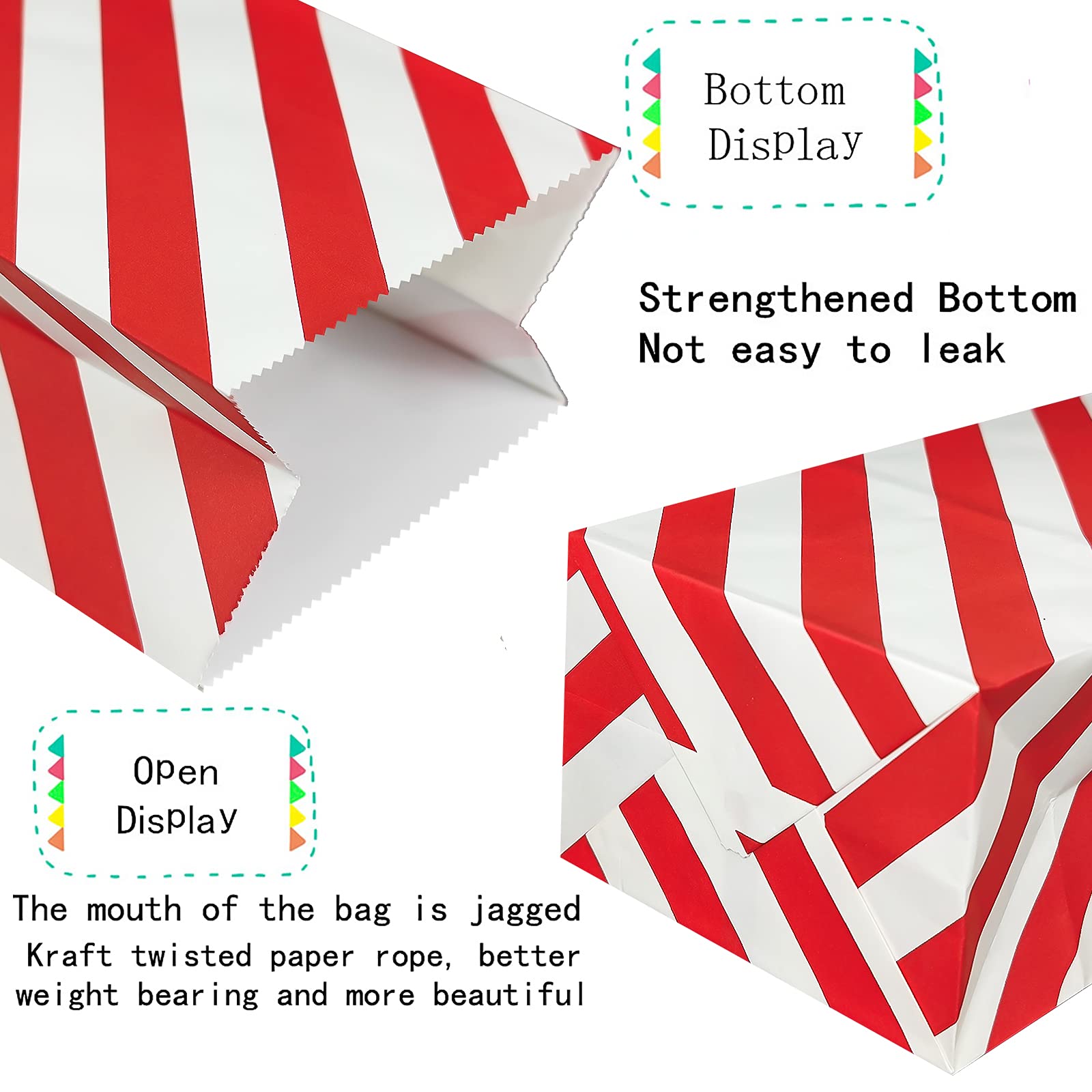 Red Striped Mini Paper Party Favor Bags - 50 Pack (3.5×2.3×7 inches) for Kids Birthday Party, Baby Shower & Wedding Favors - Perfect for Candy, Gifts & Goodies