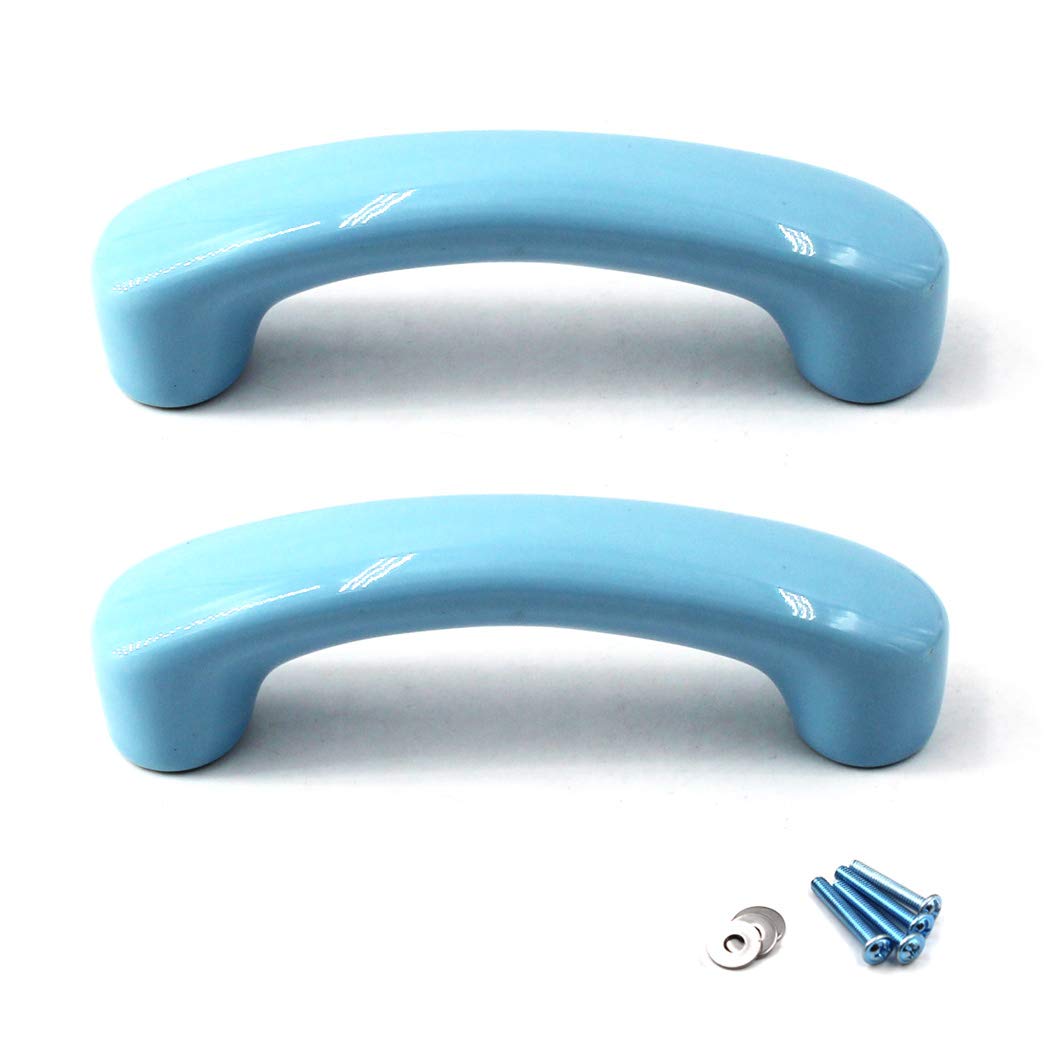 Blue Ceramic Cabinet Handles & Drawer Pulls - 2 Pack Kitchen Cabinet Knobs for Kids Room, Closet, Toy Organizer, Bookcase - Durable & Stylish Hardware for Home Decor