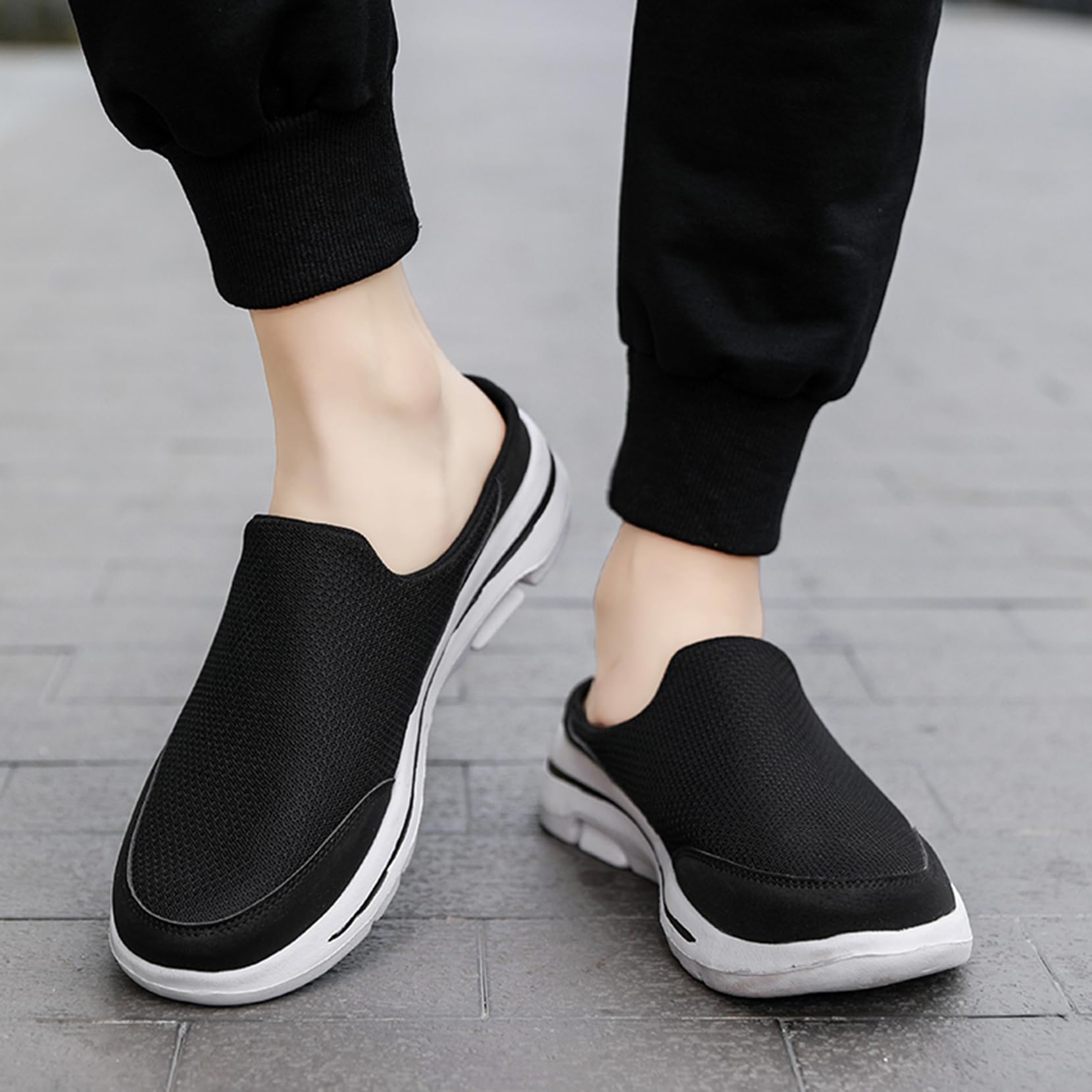Comfortable Slip-On Mules & Clogs for Women and Men - Lightweight Open Back Breathable Walking Shoes - Closed Toe Slides in Black & White (Size 9.5 Women/8.5 Men) - Perfect for Indoor/Outdoor Wear, Home, Office & Casual Outings