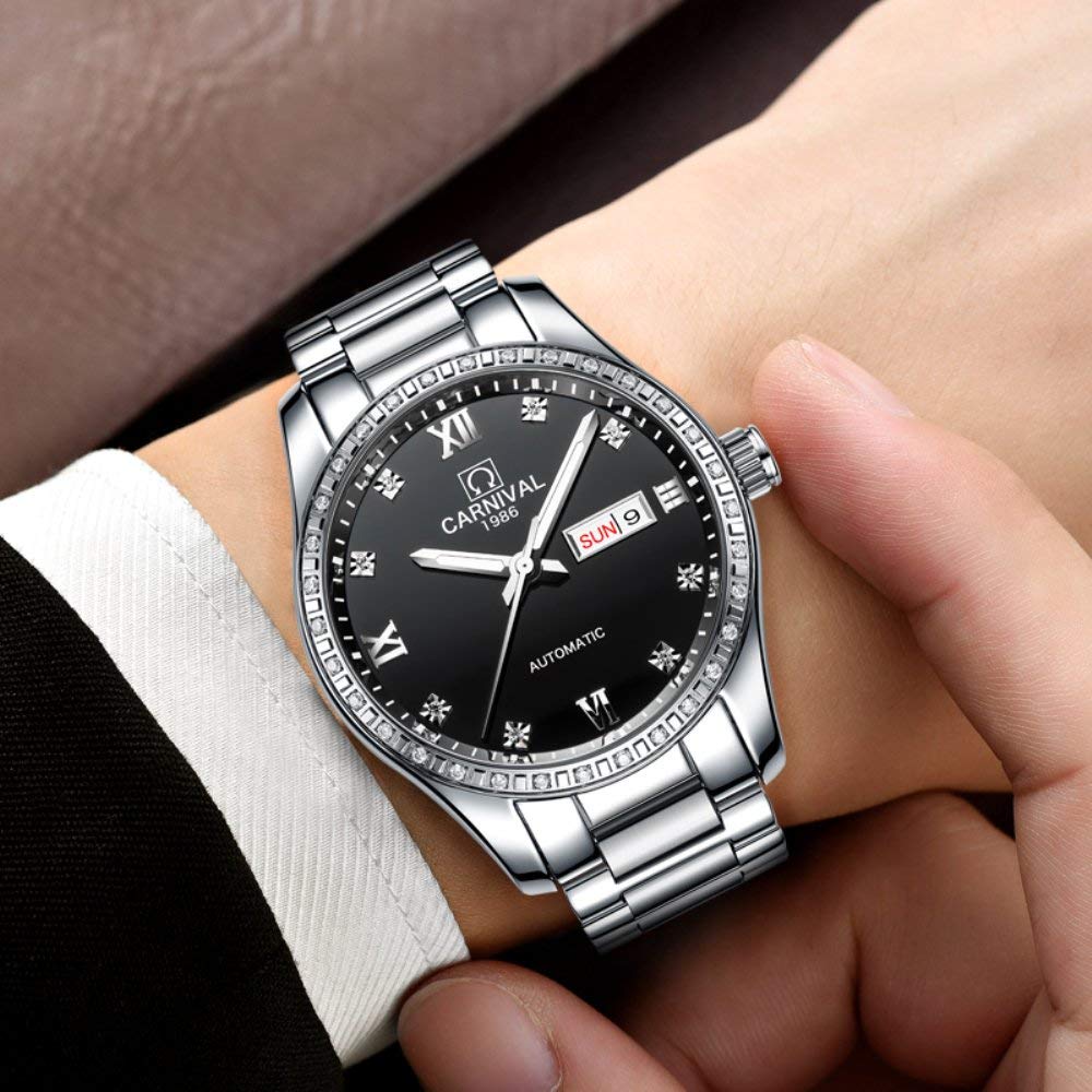 MASTOP Luxury Couple Watches Set - Automatic Mechanical Watch for Men & Women with Rhinestone Bezel - Perfect for Anniversaries, Weddings & Romantic Gifts