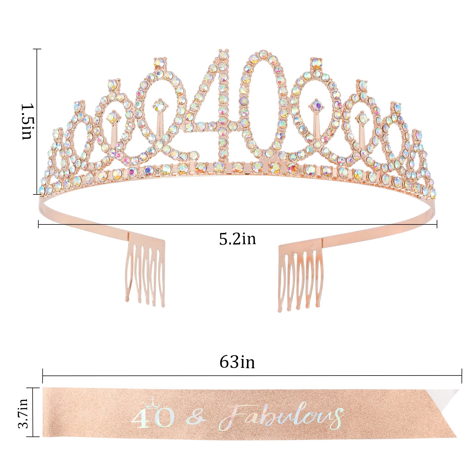 40th Birthday Sash & Rhinestone Crown Set - Rose Gold Birthday Party Decorations for Women | Perfect for 40th Birthday Celebrations, Milestone Parties & Photo Props