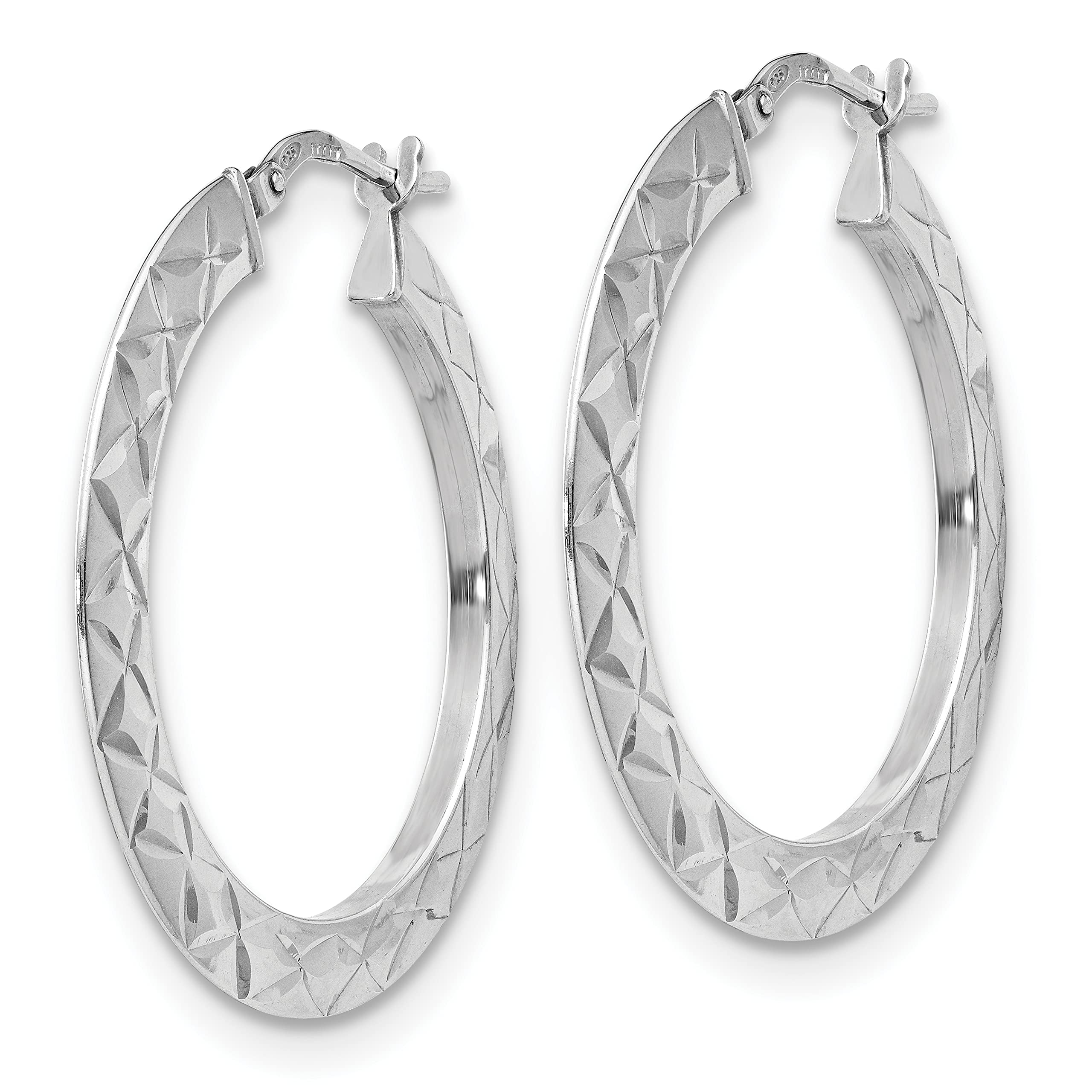 925 Sterling Silver Diamond-Cut Tube Hoop Earrings for Women - 34mm x 33mm Dainty Elegant Everyday Jewelry Gift for Her - Perfect for Parties, Weddings & Date Nights