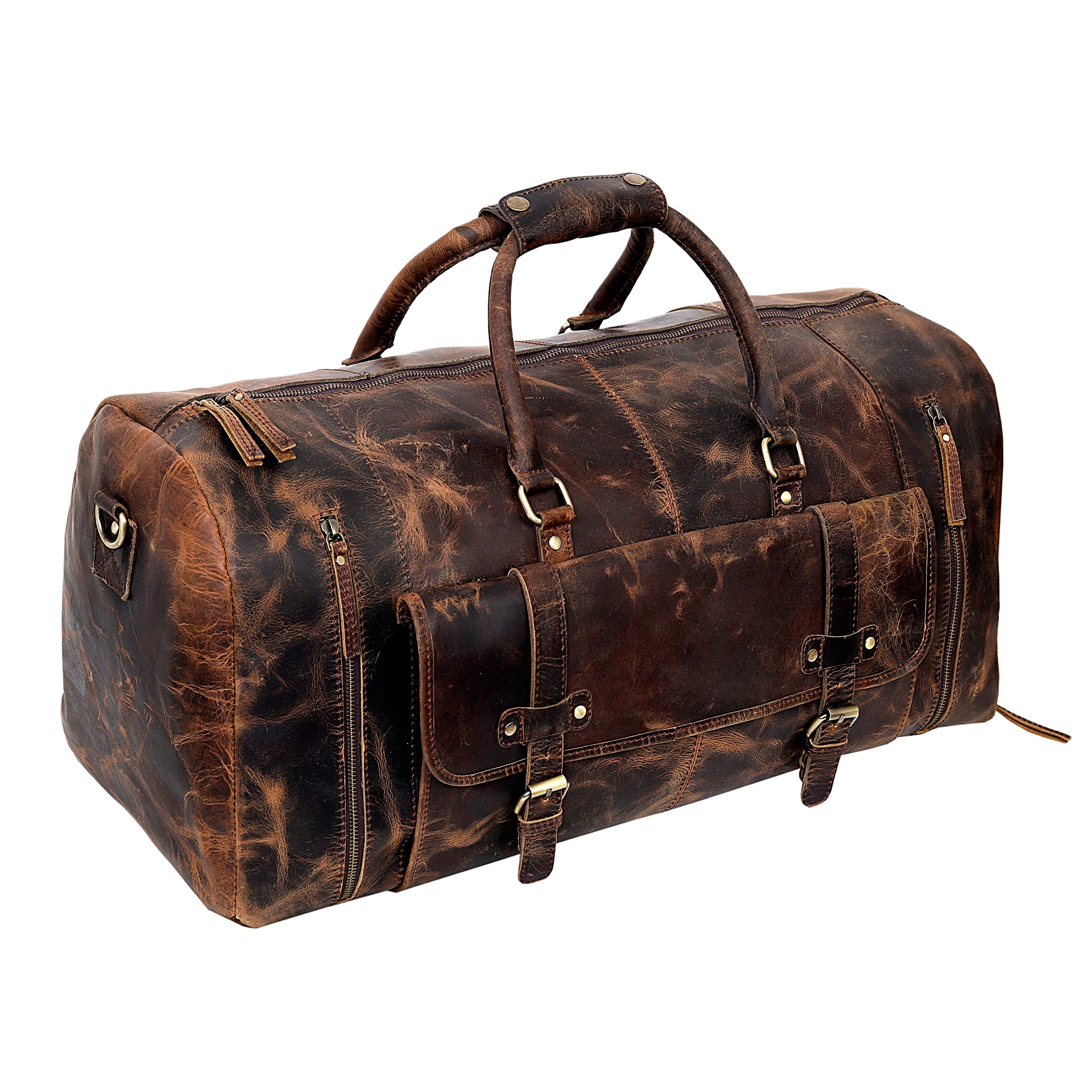 Premium Men's Leather Duffle Bag - Waterproof Travel Gym Duffel for Sports, Overnight & Weekend Trips - Carry On Luggage for Business, Workout & Cabin Getaways