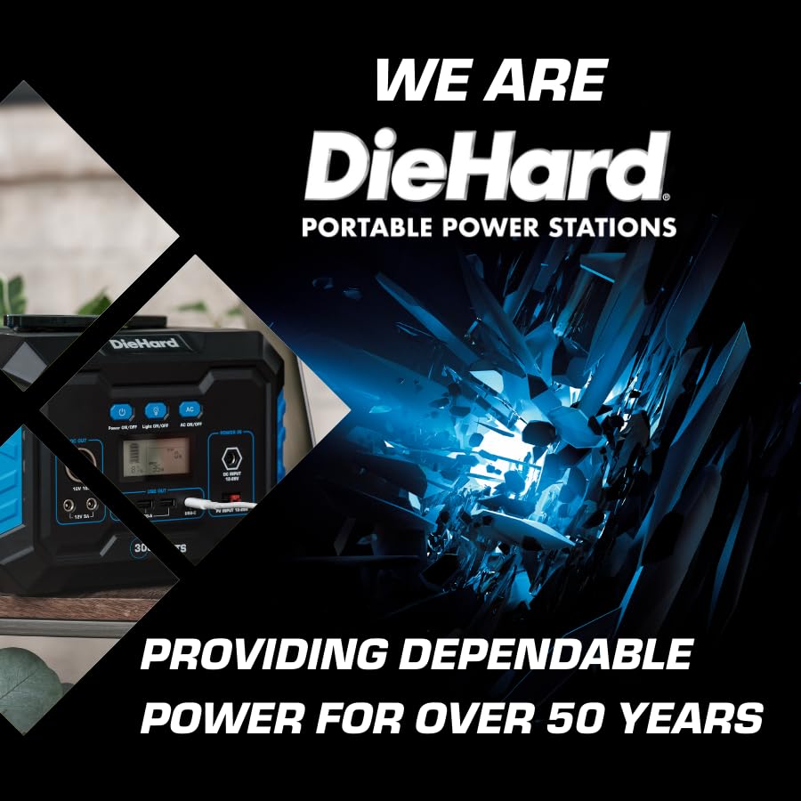 DieHard 300W Portable Power Station (600W Peak) 288.6Wh Solar Generator - Home Backup, Emergency Power Supply, Outdoor Camping, RV Trips & Jobsite Use - Optional Solar Panel Compatible for Off-Grid Power