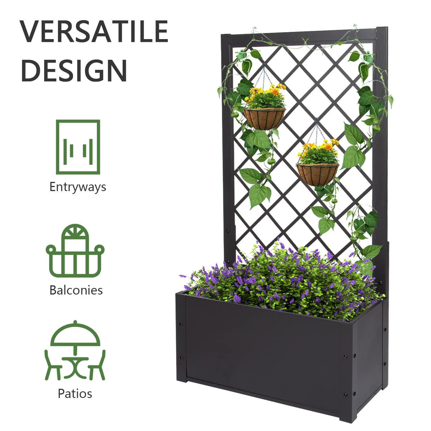 Kinfant Large Outdoor Planters with Trellis - Extra Big Garden Plant Pots for Climbing Flowers, Vegetables & Vines | Perfect for Patio, Balcony & Backyard Decor
