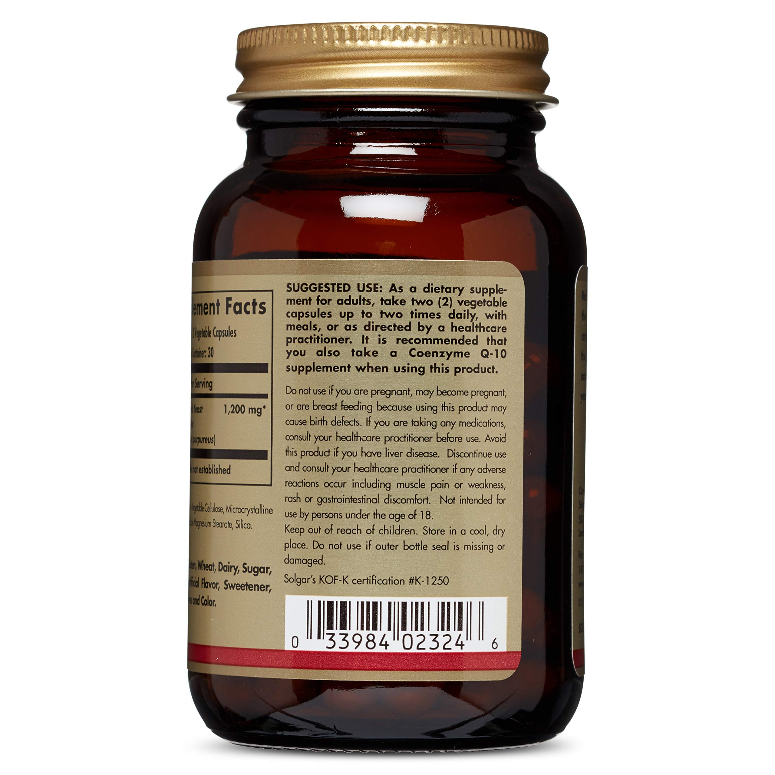 Solgar Red Yeast Rice Vegetarian Capsules 600mg - 60 Count | Supports Cardiovascular Health & Cholesterol Balance | Perfect for Heart Wellness Routines & Natural Supplement Regimens