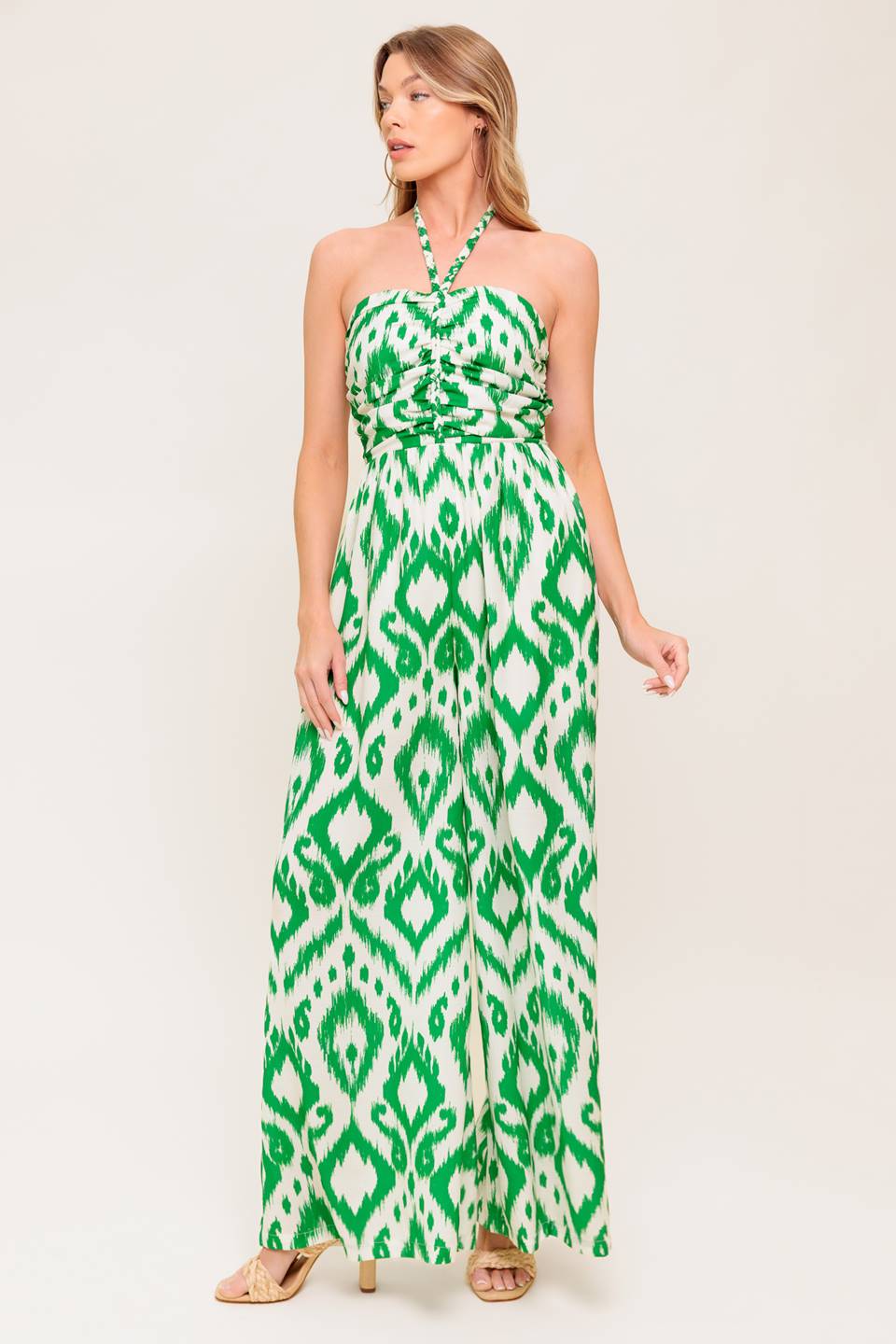 Penny Green Braided Halter Jumpsuit for Women - Summer Boho Chic Romper with Adjustable Straps - Perfect for Beach Vacation, Music Festival & Date Night Outfits