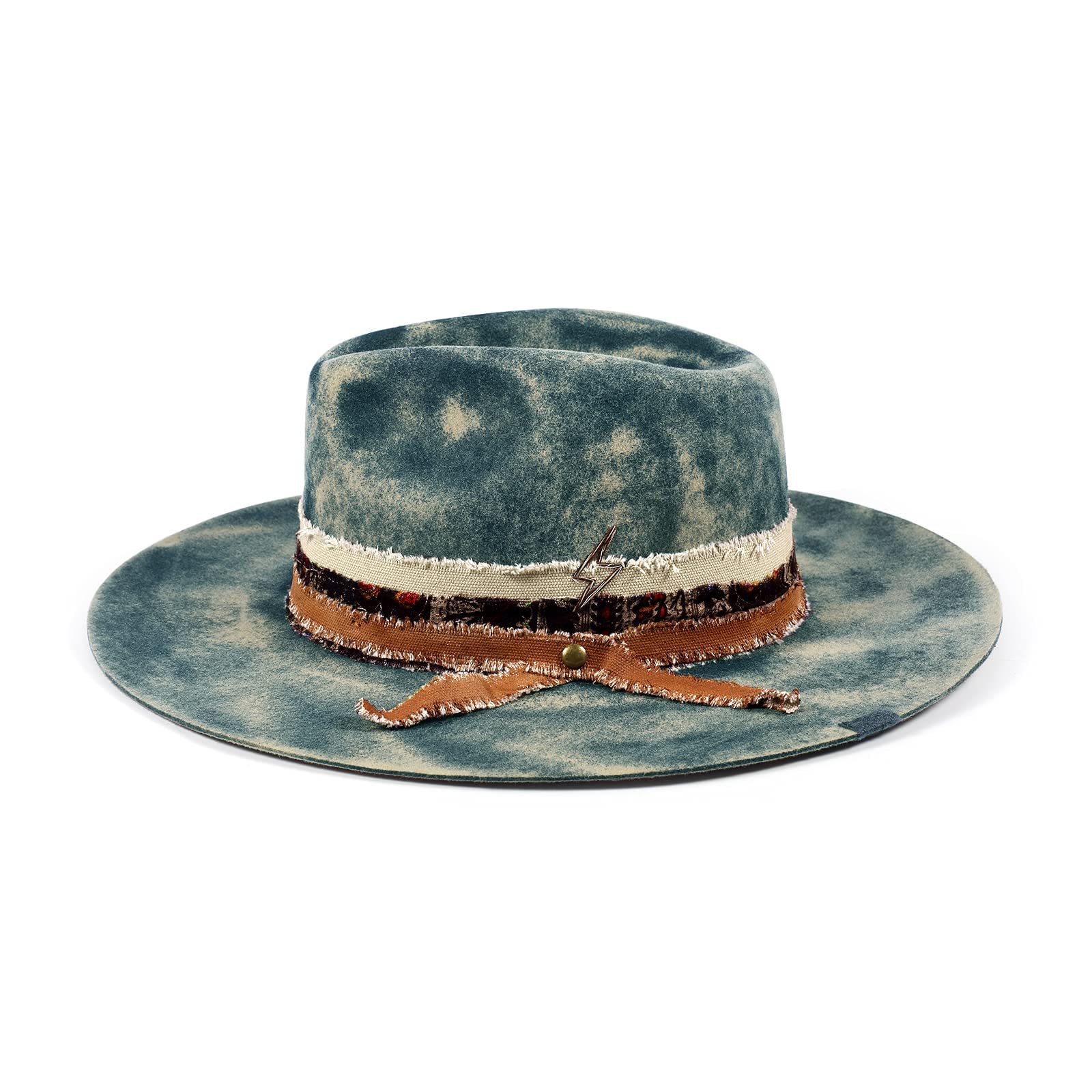 Vintage Wide Brim Fedora Hat for Men & Women - 100% Wool Felt Panama Rancher Hat with Lightning Logo (Distressed/Burned Style) - Perfect for Western Fashion, Outdoor Adventures & Costume Parties