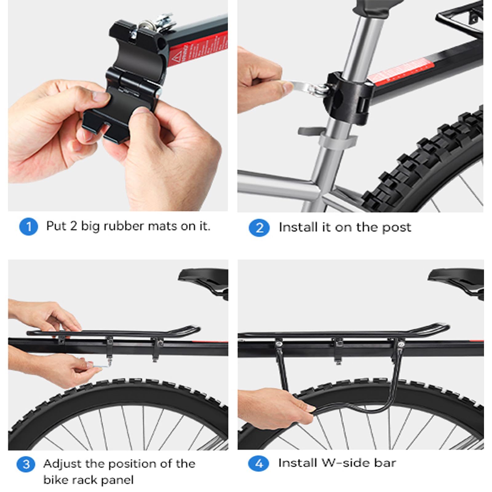 Heavy Duty Rear Bike Rack - Quick Release Aluminum Alloy Bicycle Cargo Carrier with 115 lbs Capacity - Universal Fit for 24-29