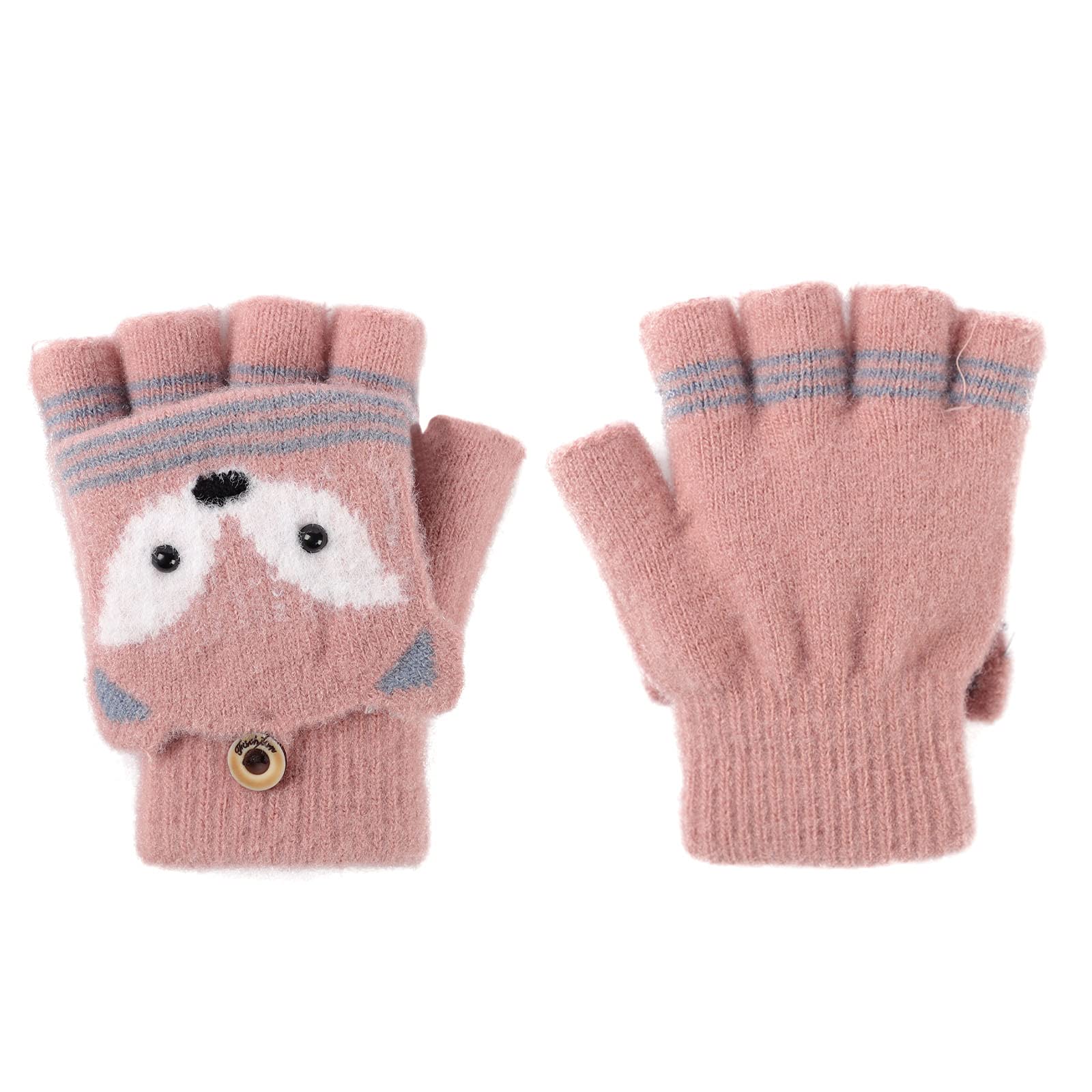 Double Layer Knitted Winter Gloves for Kids 1-4 Years Old - Warm Plush Hanging Neck Mittens with Rope - Toddler Full Finger Thermal Wrist Gloves for Boys & Girls - Perfect for Outdoor Play, Snow Activities & Christmas Gifts