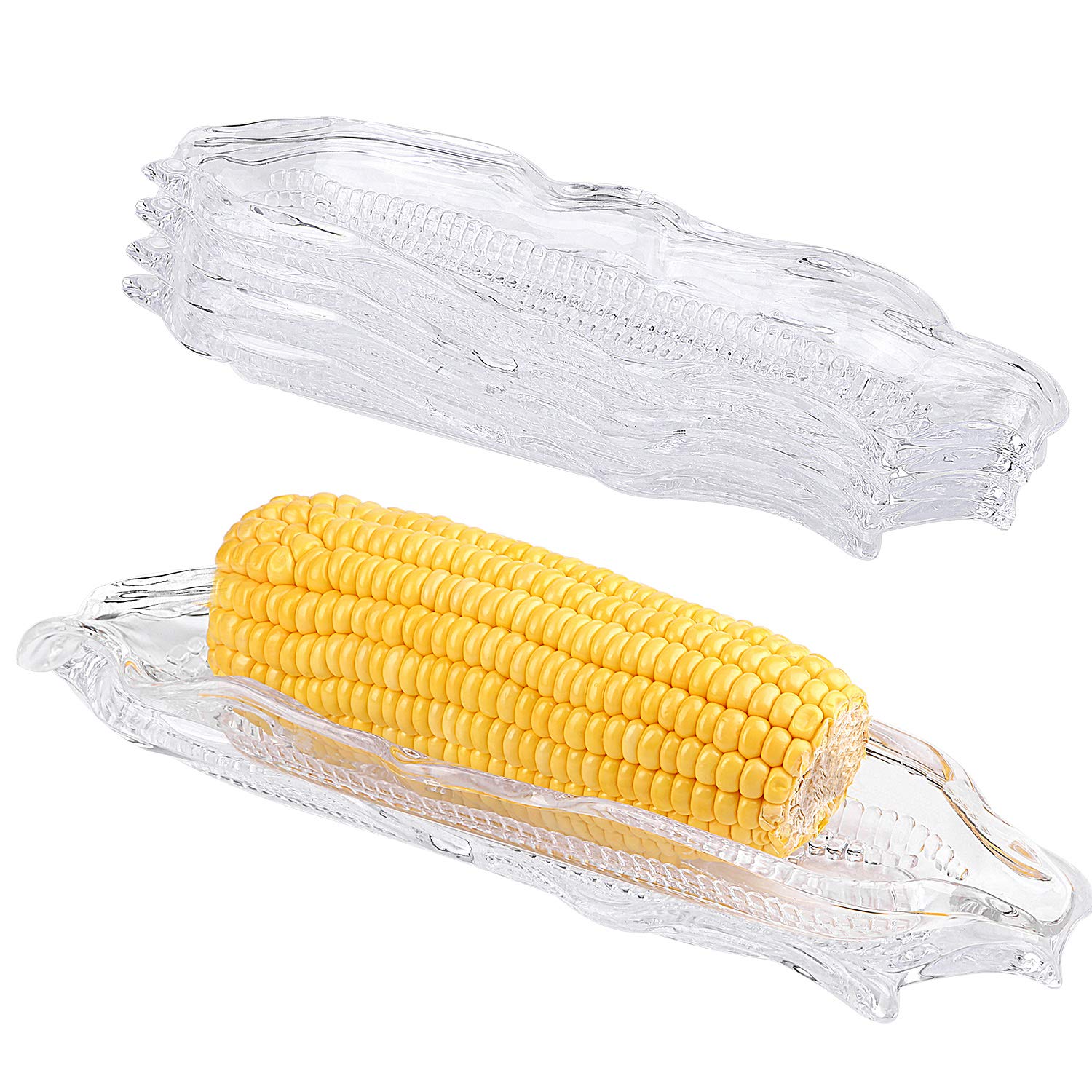 6 Pack Clear Corn Shaped Serving Trays - BPA-Free Plastic Corn Cob Dishes for Dinner Parties, BBQ, Picnics & Farmhouse Decor